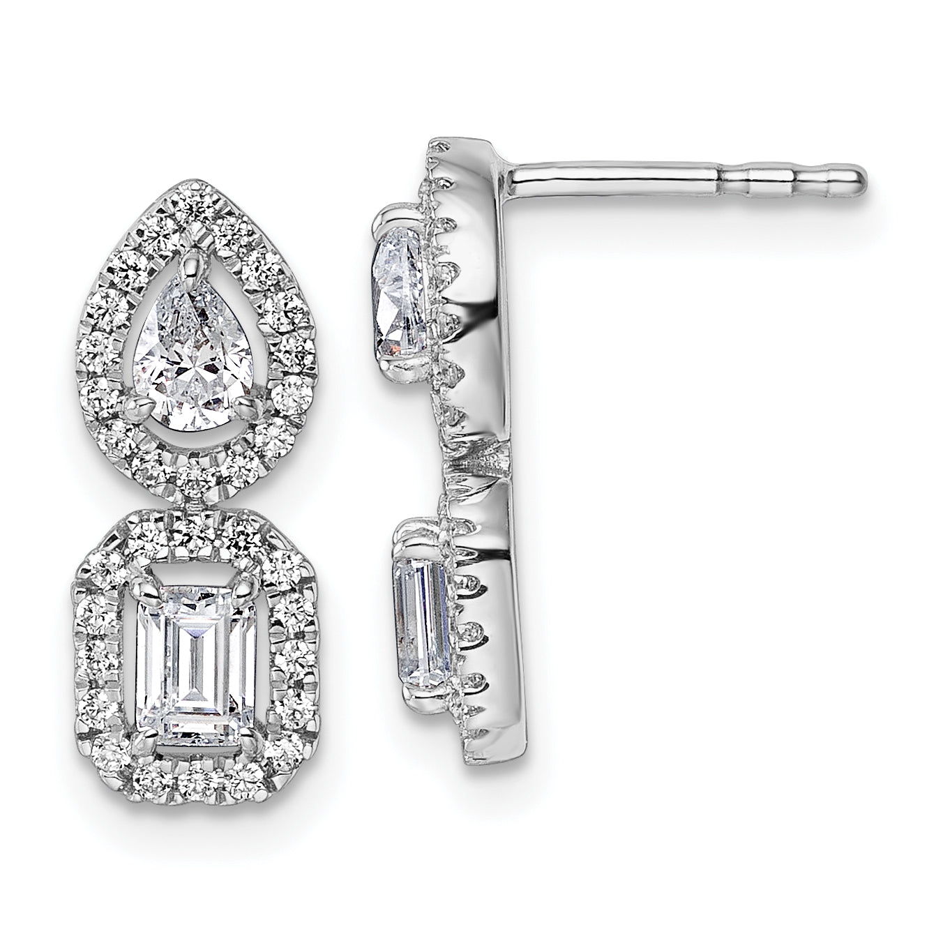 14k White Gold 7/8 carat Lab Grown Diamond VS/SI+ G+ Complete Two Stone Dangle Halo Post Earrings