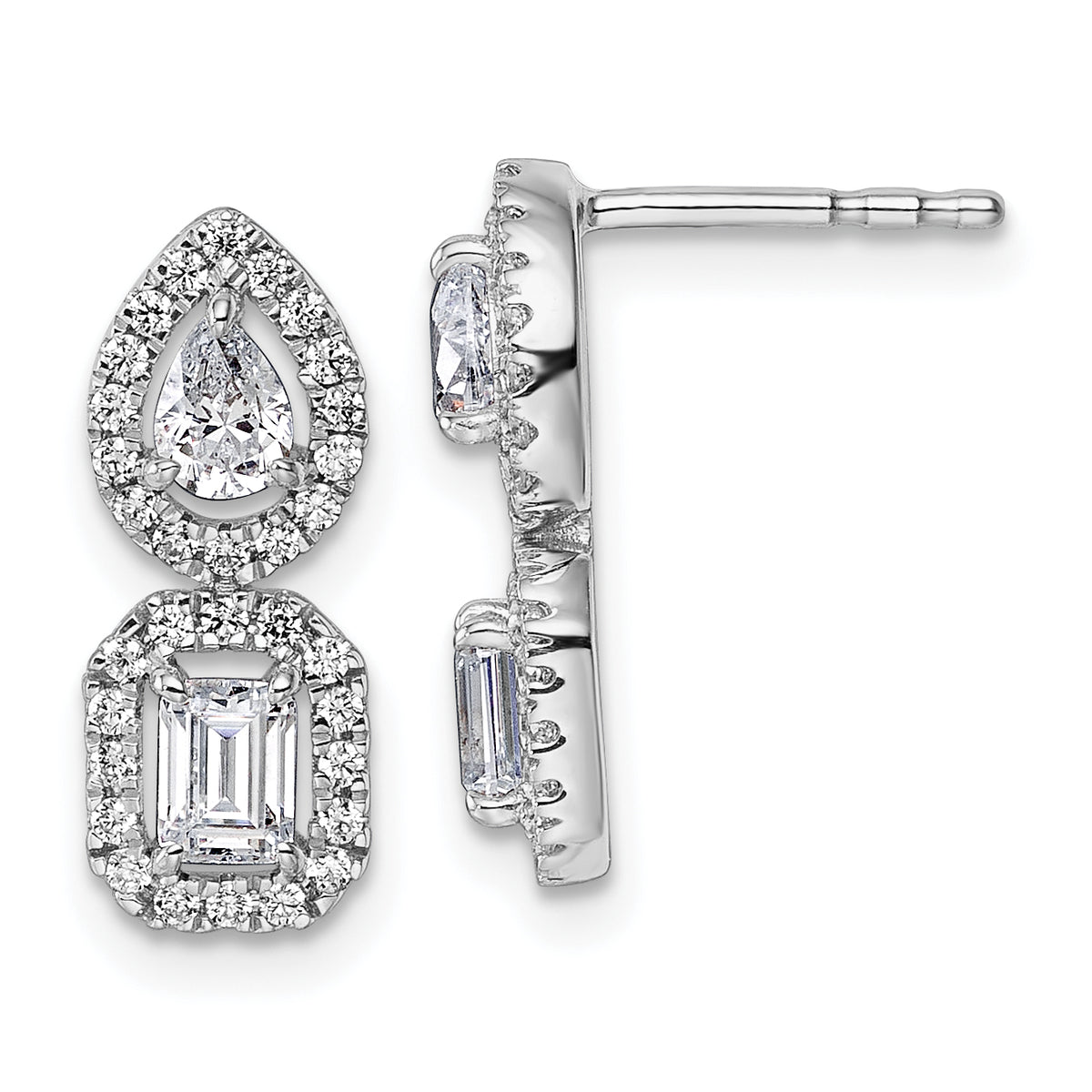 14k White Gold 7/8 carat Lab Grown Diamond VS/SI+ G+ Complete Two Stone Dangle Halo Post Earrings