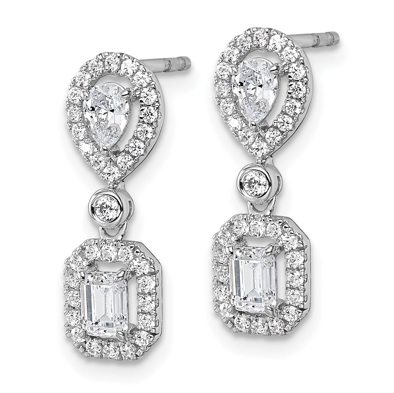 14k White Gold 1 carat Lab Grown Diamond VS/SI+ G+ Complete Two Stone Dangle Halo Post Earrings Secondary image