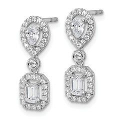 14k White Gold 1 carat Lab Grown Diamond VS/SI+ G+ Complete Two Stone Dangle Halo Post Earrings
