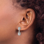 14k White Gold 1 carat Lab Grown Diamond VS/SI+ G+ Complete Two Stone Dangle Halo Post Earrings