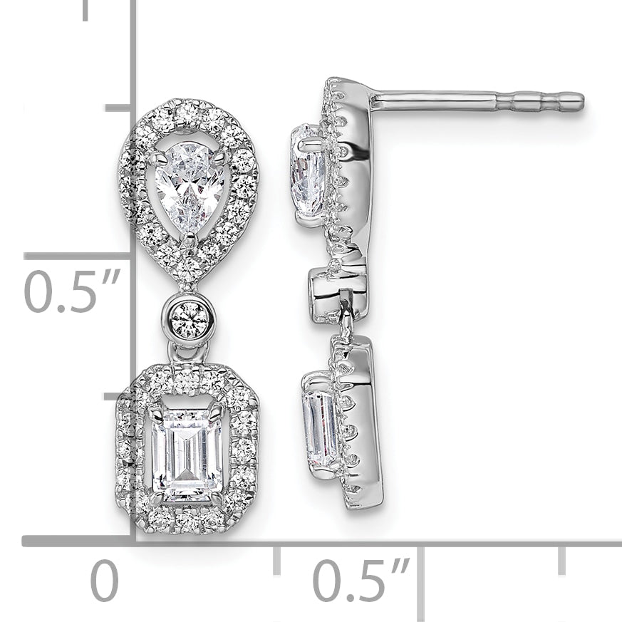 14k White Gold 1 carat Lab Grown Diamond VS/SI+ G+ Complete Two Stone Dangle Halo Post Earrings