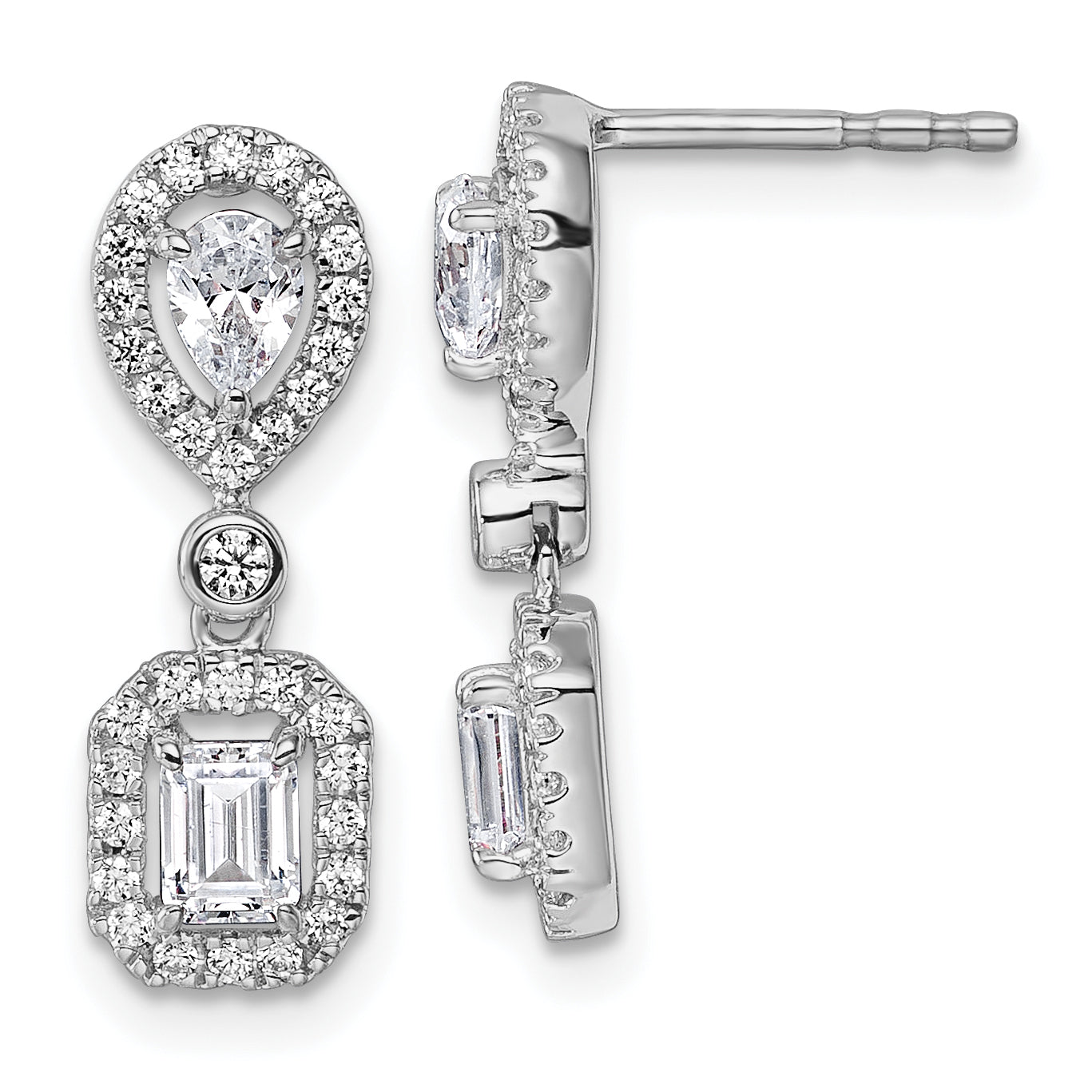 14k White Gold 1 carat Lab Grown Diamond VS/SI+ G+ Complete Two Stone Dangle Halo Post Earrings Main image
