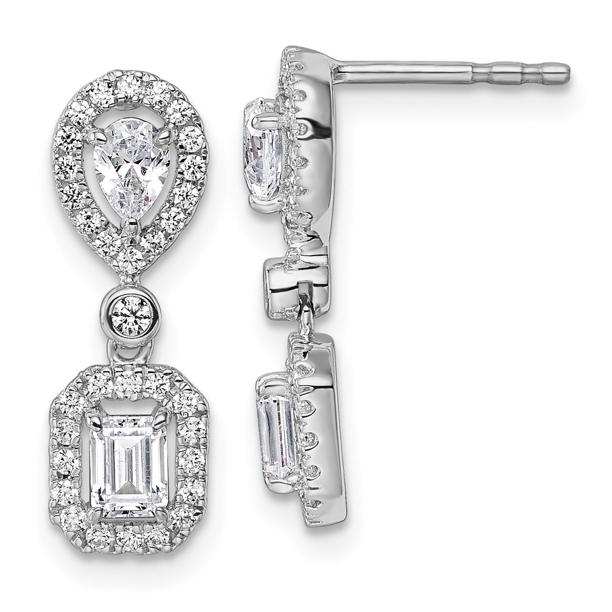 14k White Gold 1 carat Lab Grown Diamond VS/SI+ G+ Complete Two Stone Dangle Halo Post Earrings