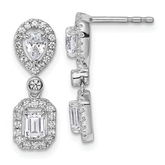 14k White Gold 1 carat Lab Grown Diamond VS/SI+ G+ Complete Two Stone Dangle Halo Post Earrings