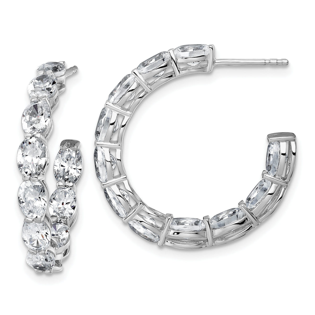 Oval Lab-Grown Diamond Out Hoop Earrings in 14K White Gold, 25mm (6 ct. tw.) - Sophia Jewelers Main image