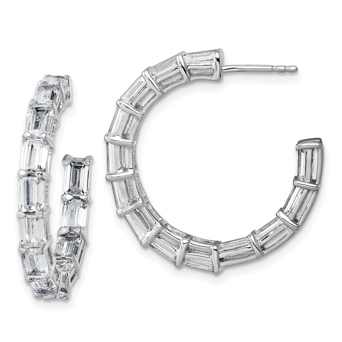 Emerald-Cut Lab-Grown Diamond Hoop Earrings in 14K White Gold (6 1/2 ct. tw.) - Sophia Jewelers Main image