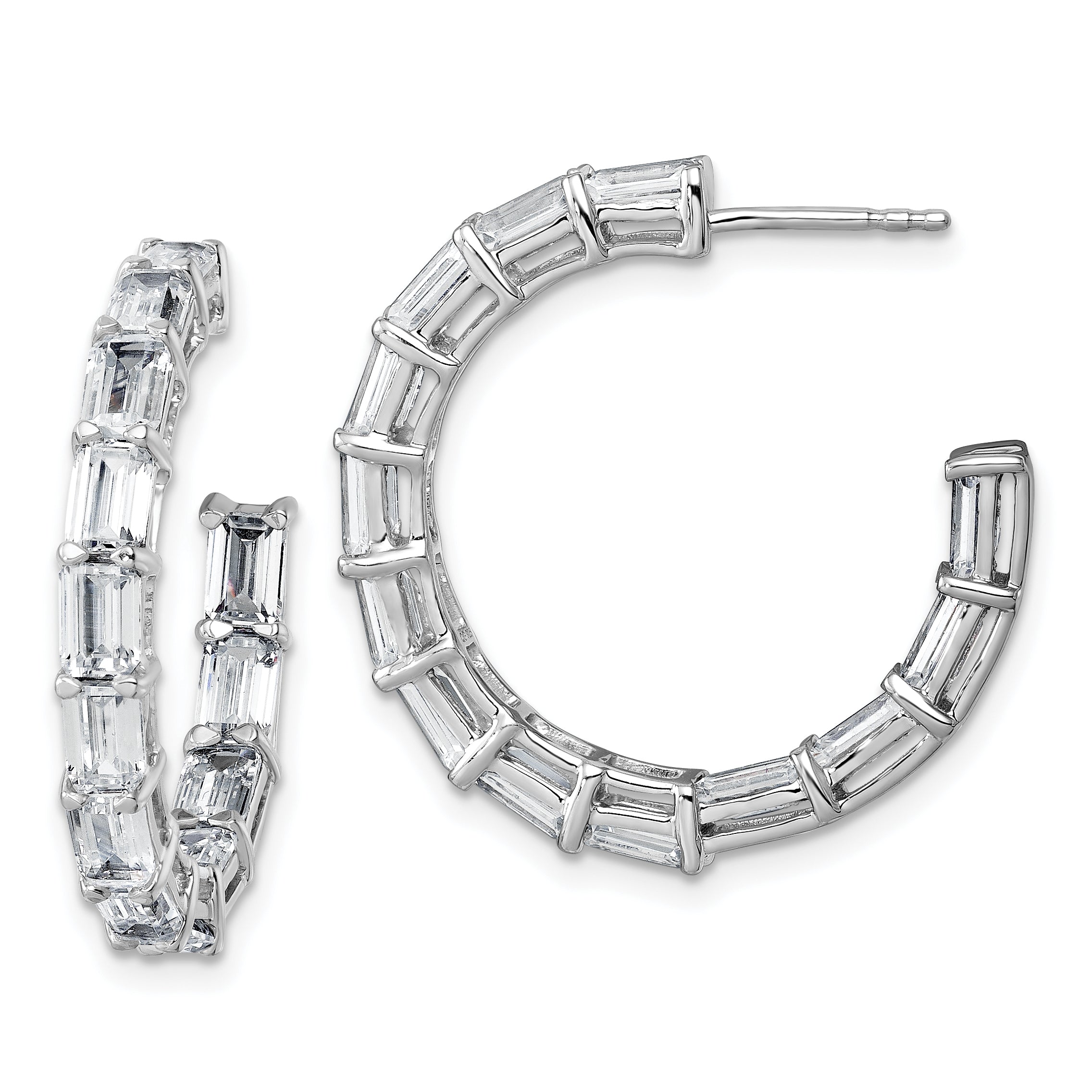 14k White Gold 6 1/2 carat Lab Grown Diamond VS/SI+ G+ Emerald Complete In and Out Hoop Earrings