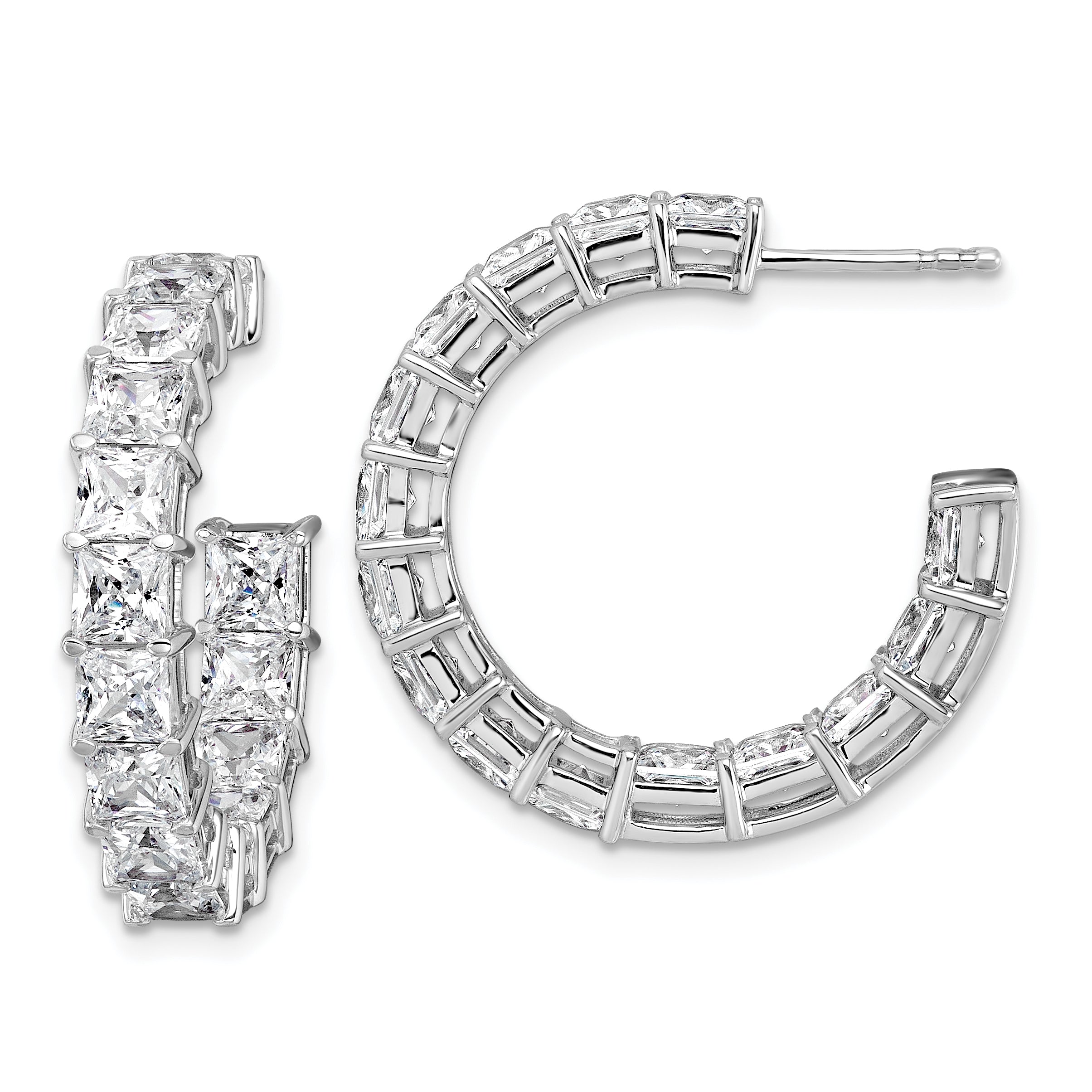 14k White Gold 8 1/3 carat Lab Grown Diamond VS/SI+ G+ Princess Complete In and Out Hoop Earrings Main image