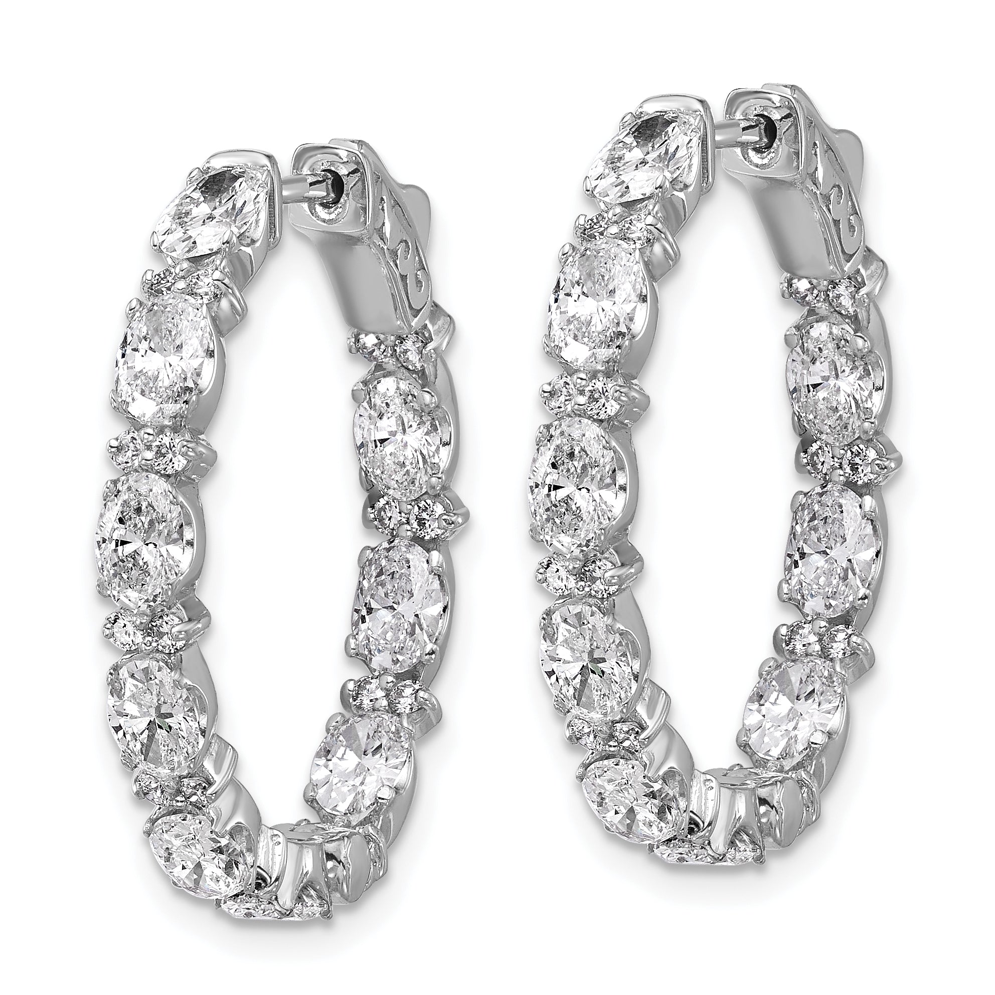 14K White Gold 5 ct Lab-Created Diamond VS+ F+ Oval-Cut In-and-Out Hoop Earrings