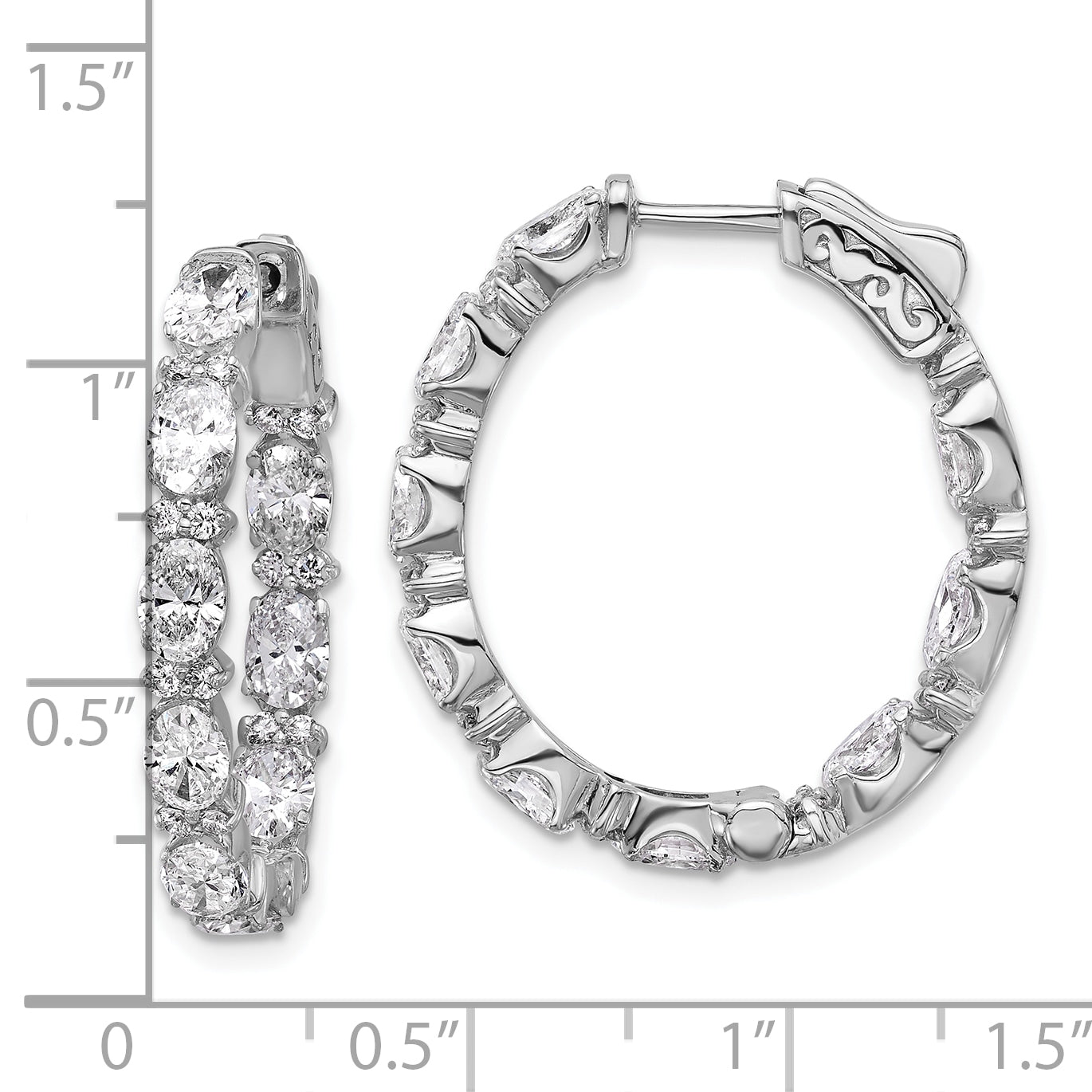 14K White Gold 5 ct Lab-Created Diamond VS+ F+ Oval-Cut In-and-Out Hoop Earrings