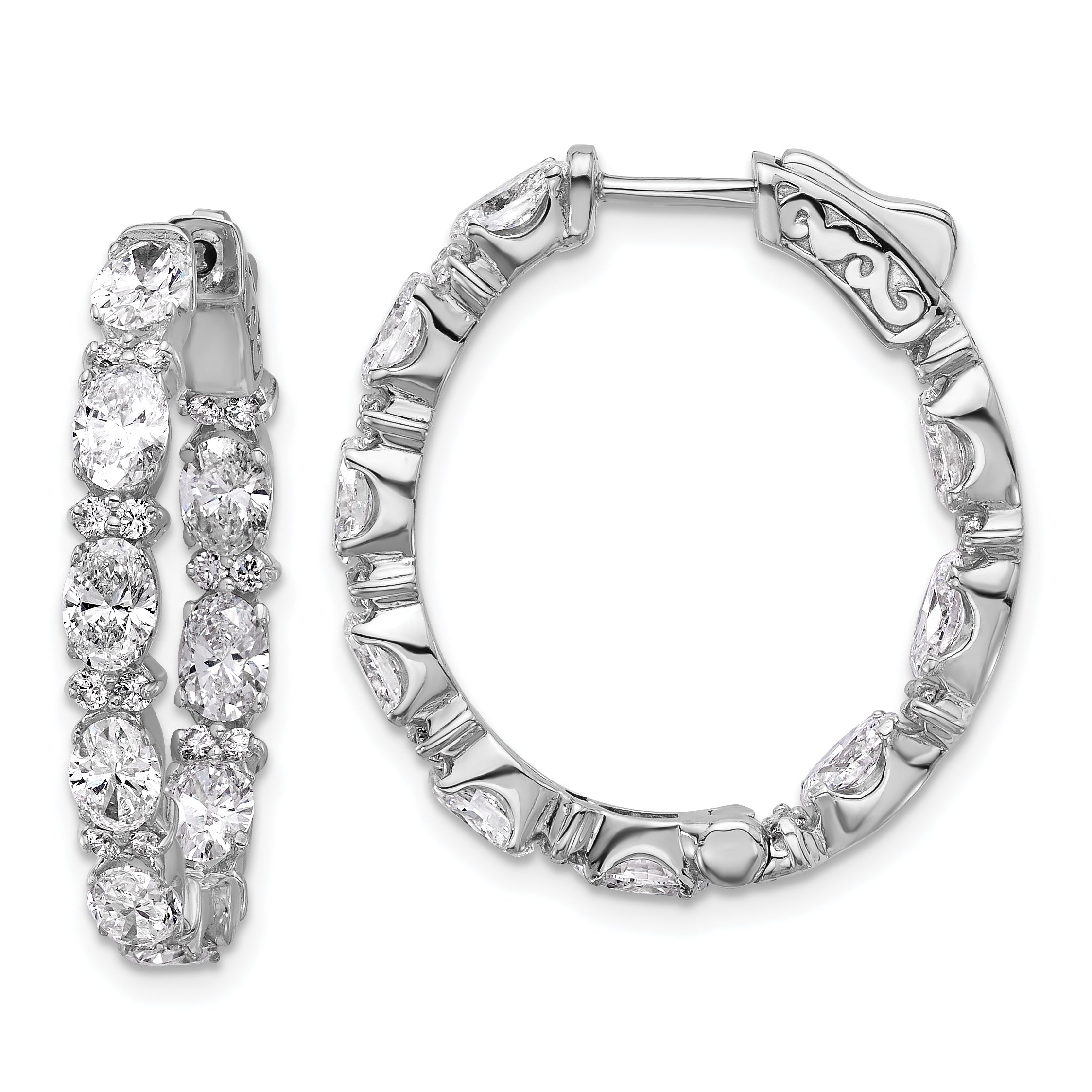 14K White Gold 5 ct Lab-Created Diamond VS+ F+ Oval-Cut In-and-Out Hoop Earrings