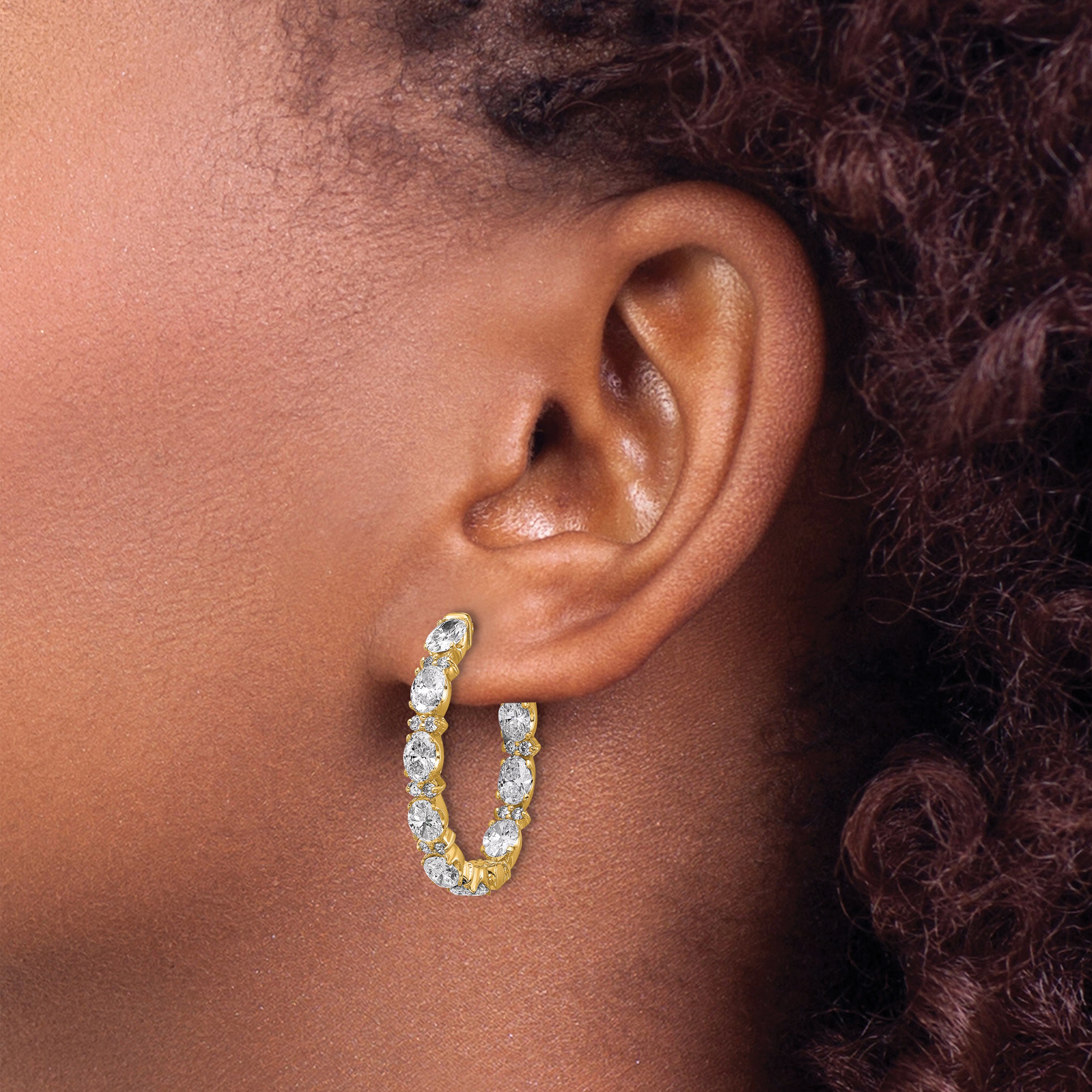 14K Yellow Gold 5 ct Lab-Created Diamond VS/SI+ G+ Oval-Cut In-and-Out Hoop Earrings