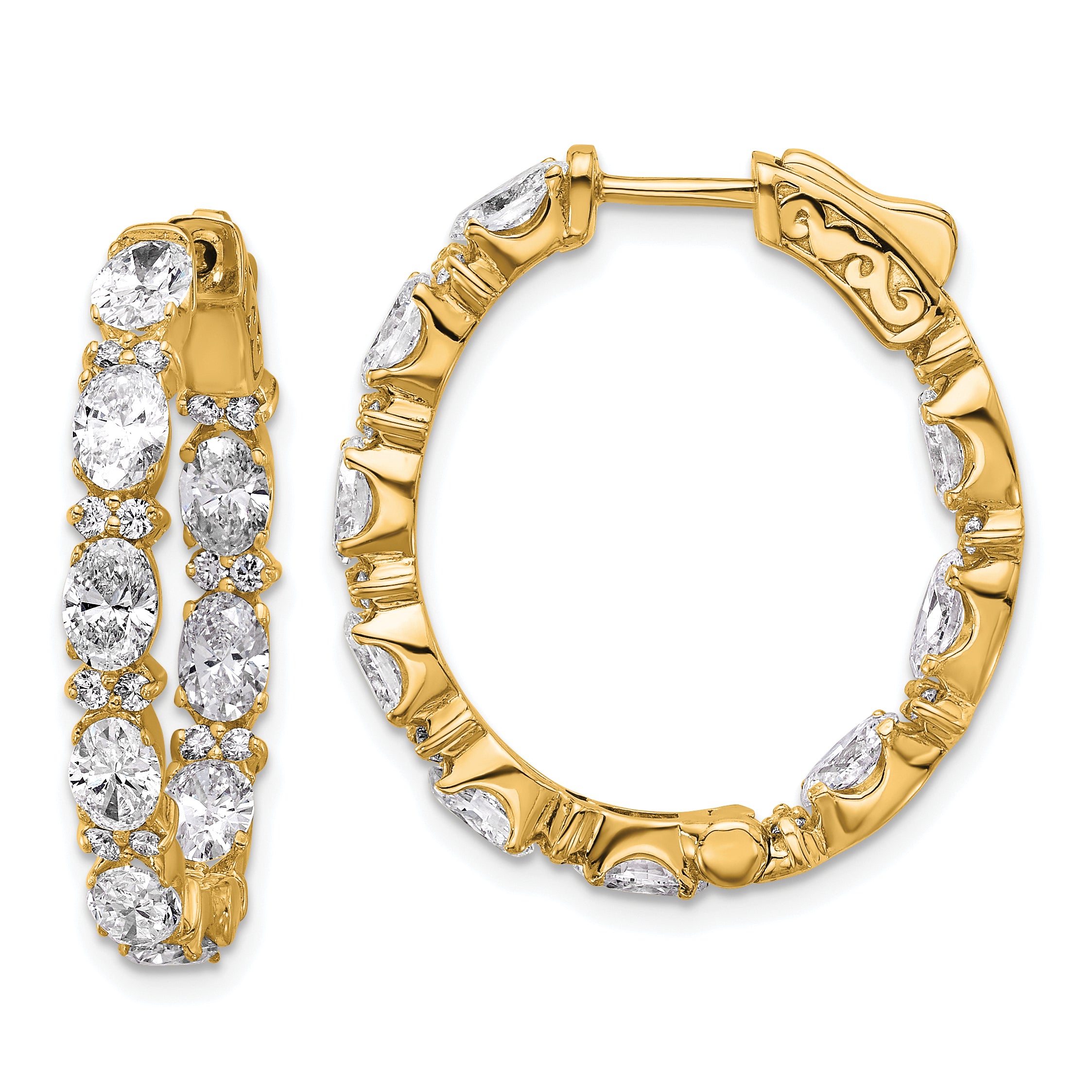 14K Yellow Gold 5 ct Lab-Created Diamond VS/SI+ G+ Oval-Cut In-and-Out Hoop Earrings