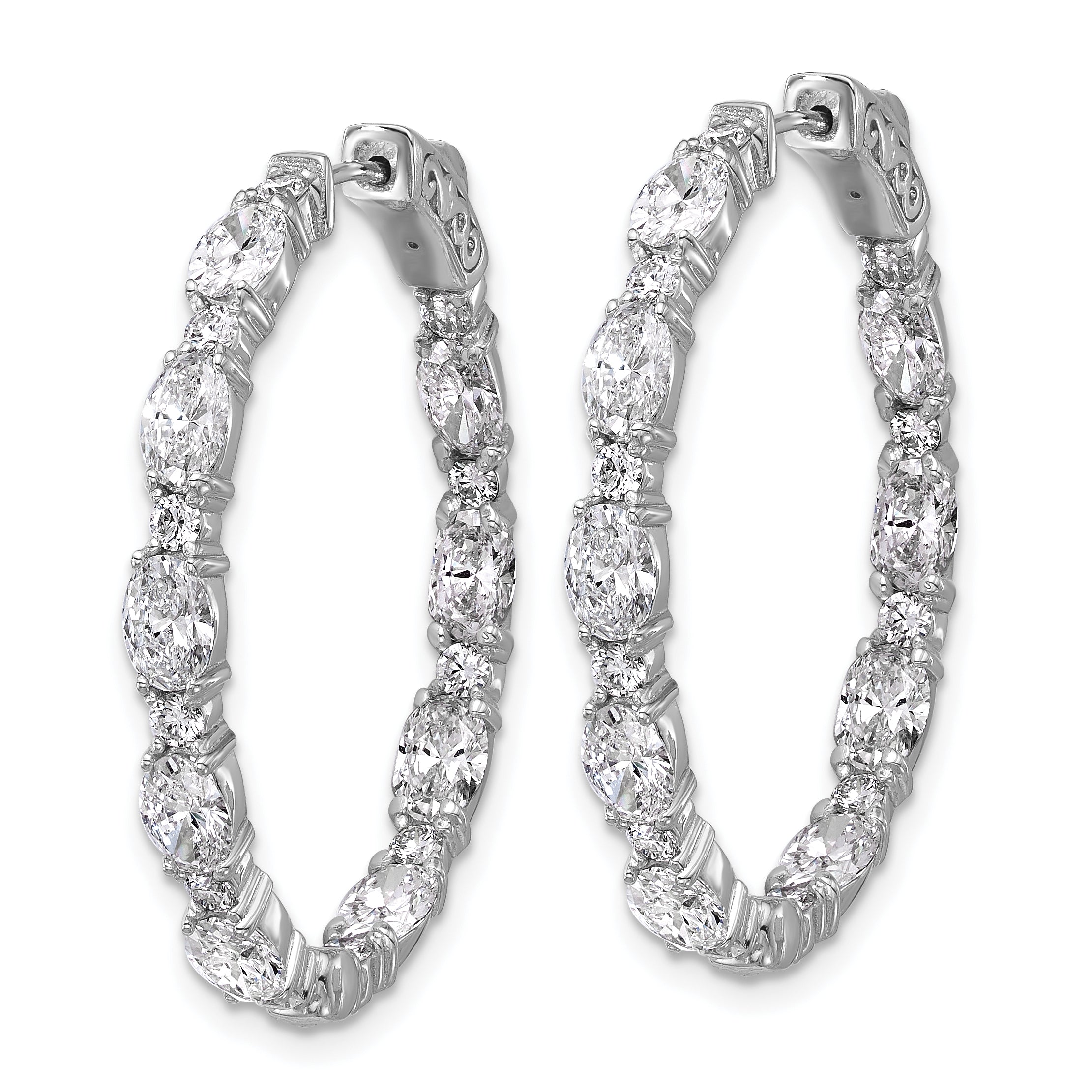 14K White Gold 5 1/4 ct Lab-Created Diamond VS+ F+ Oval-Cut In-and-Out Hoop Earrings Secondary image
