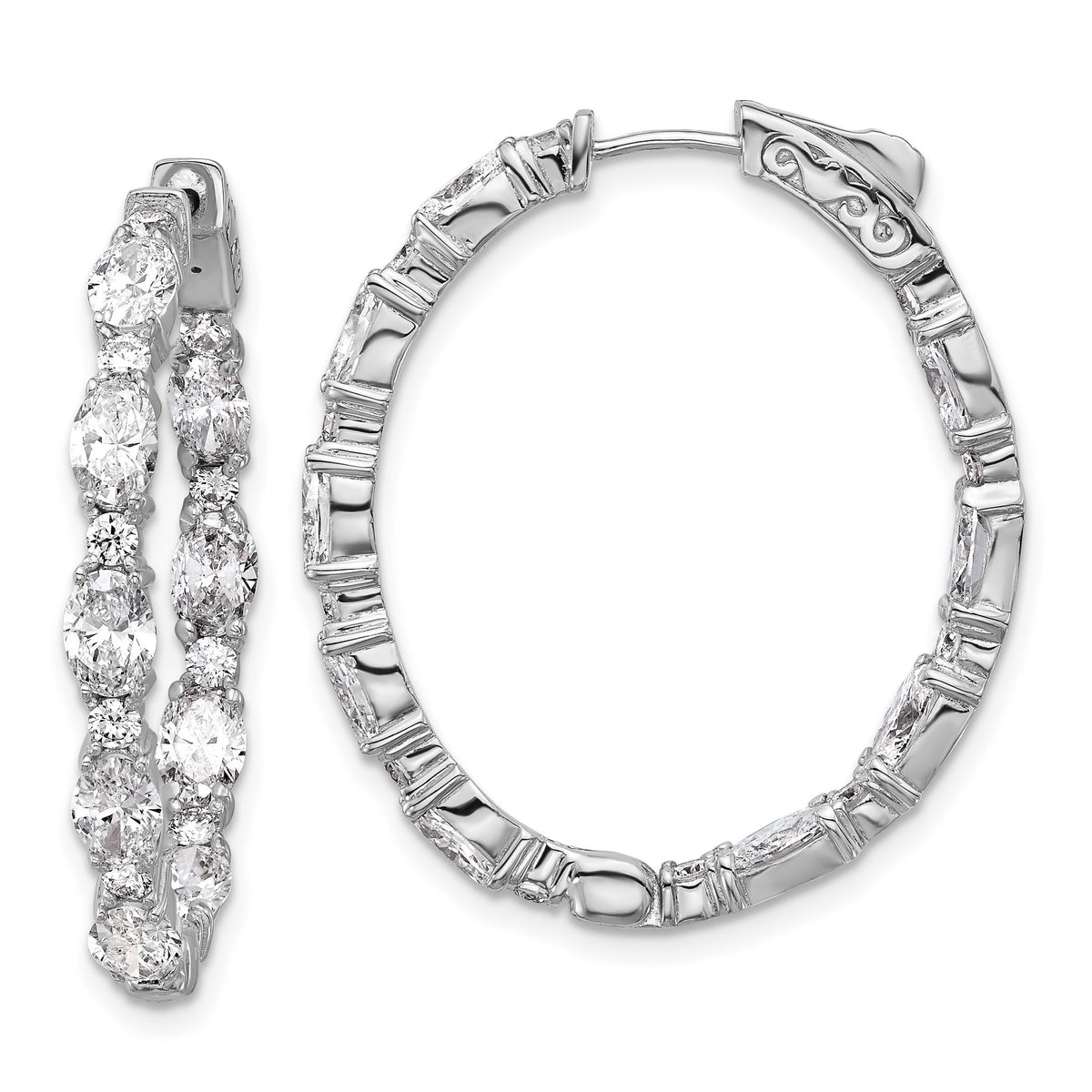 Oval & Round Lab-Grown Diamond Hoop Earrings in 14K White Gold (5 1/4 ct. tw., VS+ F+) - Sophia Jewelers Main image