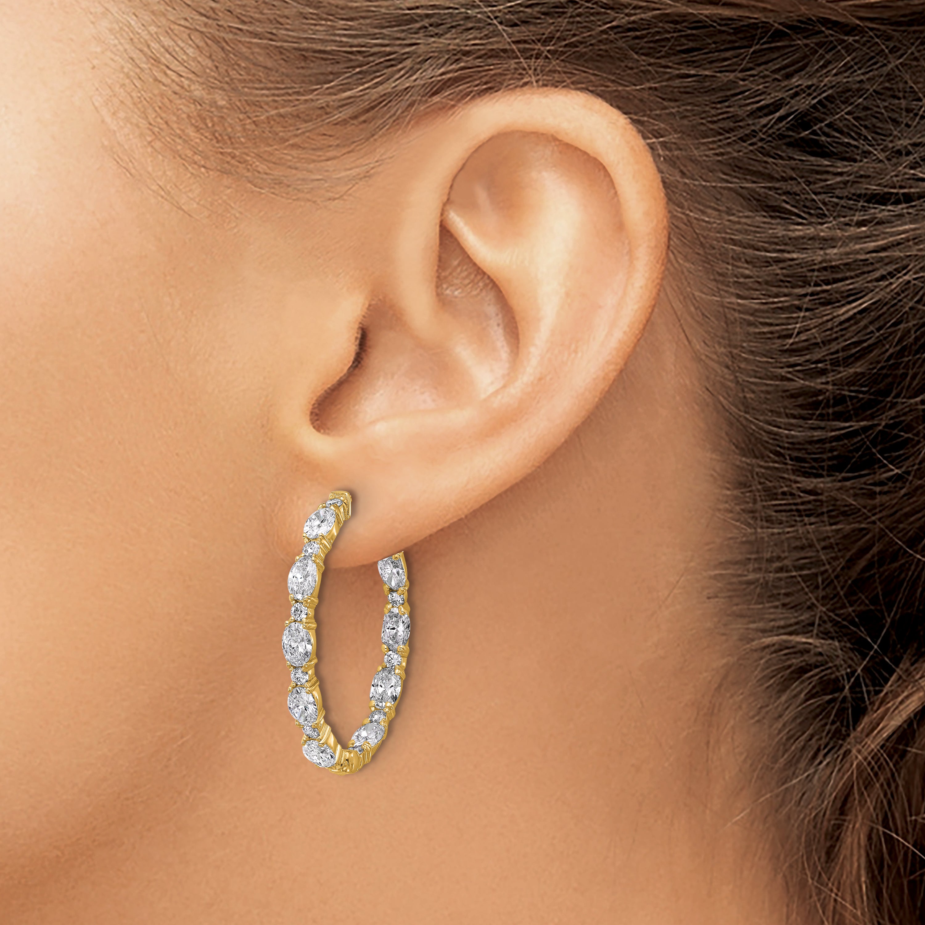 14K Yellow Gold 5 1/4 ct Lab-Created Diamond VS+ F+ Oval-Cut In-and-Out Hoop Earrings