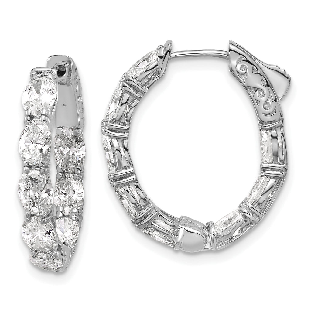 14K White Gold 4 ct Lab-Created Diamond VS+ F+ Oval-Cut In-and-Out Hoop Earrings
