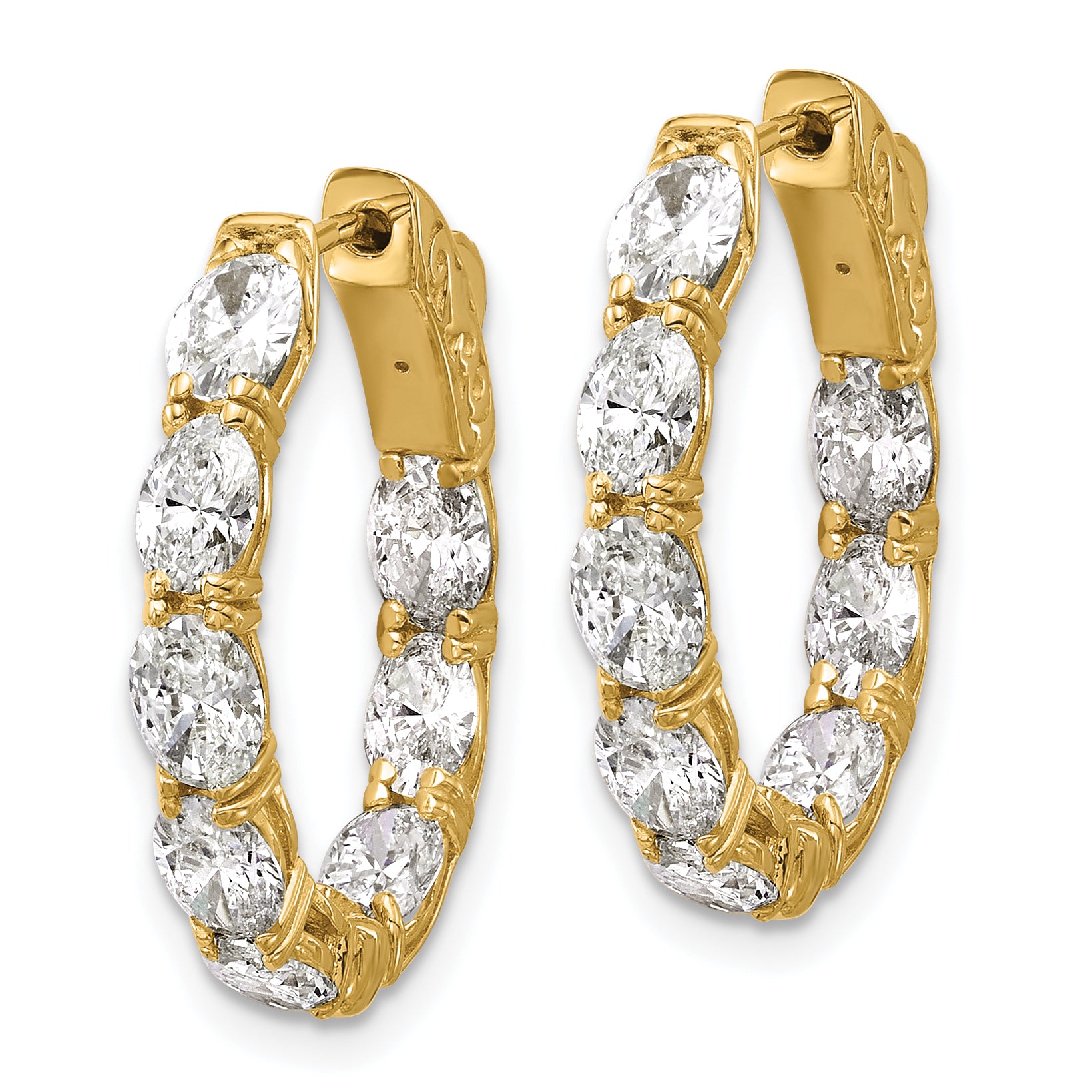 14K Yellow Gold 4 ct Lab-Created Diamond VS/SI+ G+ Oval-Cut In-and-Out Hoop Earrings