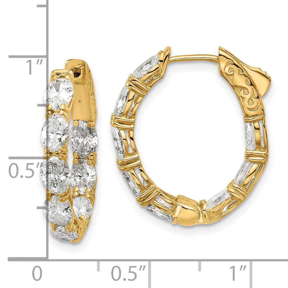 14K Yellow Gold 4 ct Lab-Created Diamond VS+ F+ Oval-Cut In-and-Out Hoop Earrings