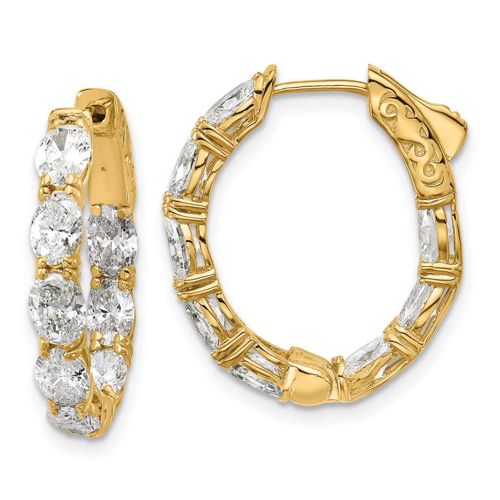 14K Yellow Gold 4 ct Lab-Created Diamond VS+ F+ Oval-Cut In-and-Out Hoop Earrings