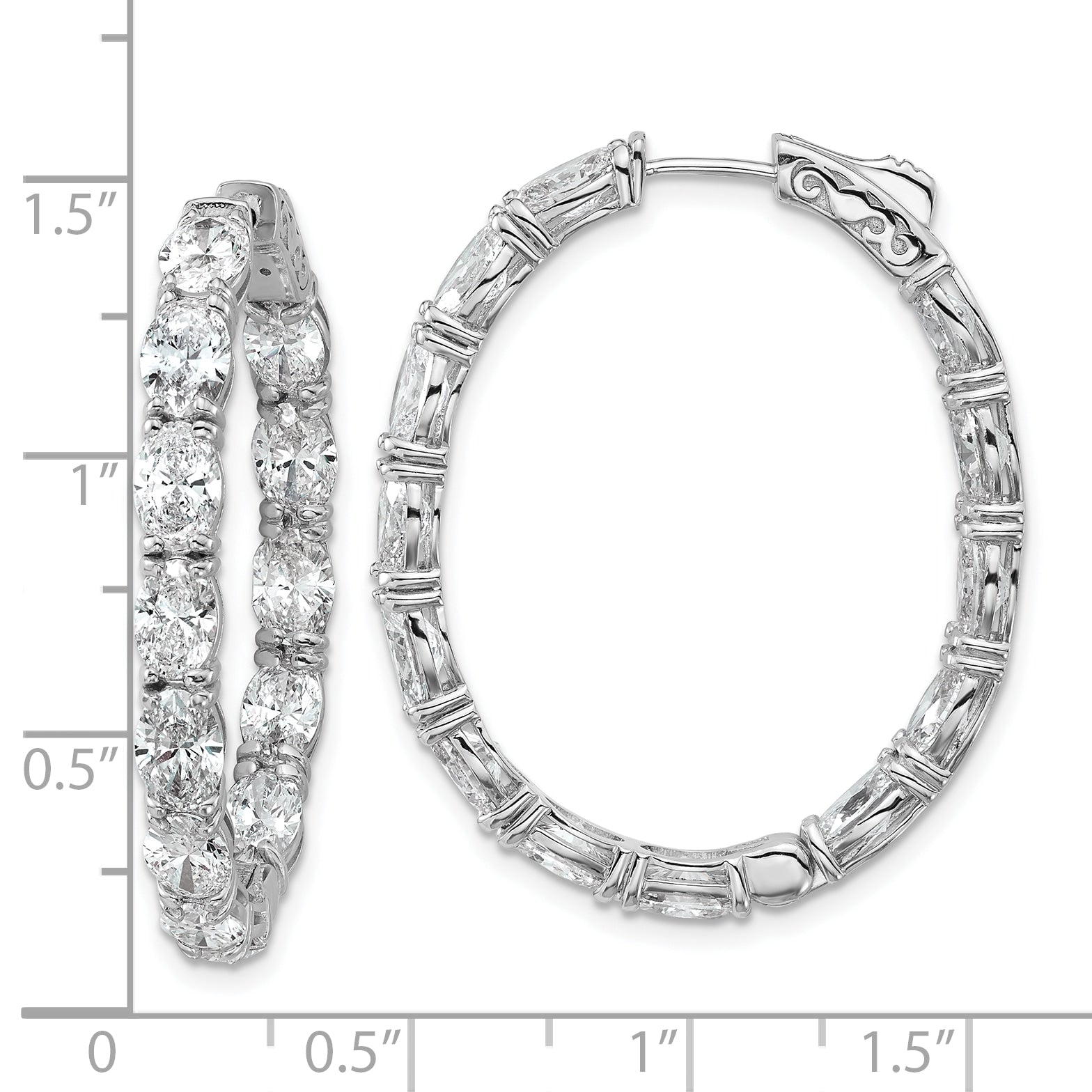 14K White Gold 8 5/8 ct Lab-Created Diamond VS/SI+ G+ Oval-Cut In-and-Out Hoop Earrings