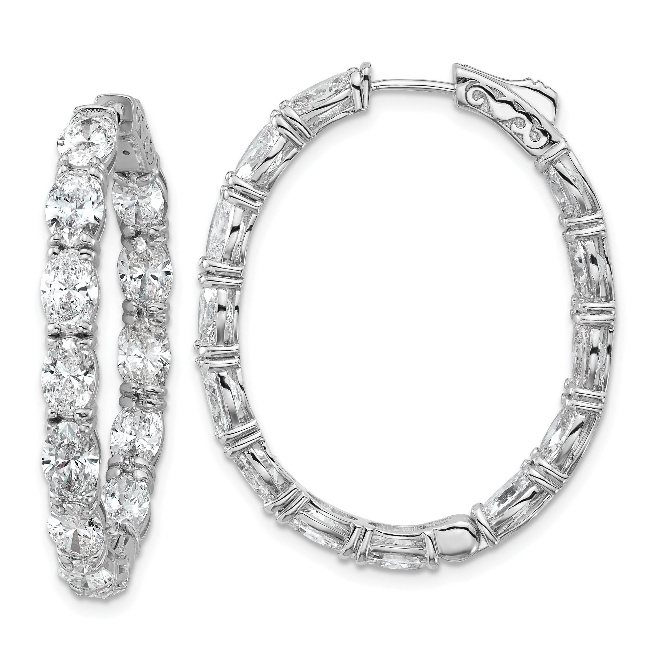 14K White Gold 8 5/8 ct Lab-Created Diamond VS+ F+ Oval-Cut In-and-Out Hoop Earrings