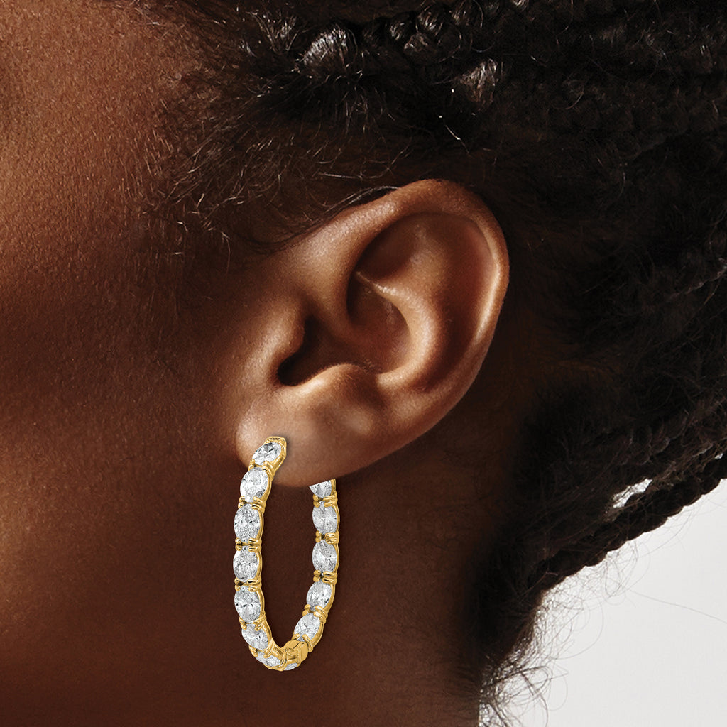 14K Yellow Gold 8 5/8 ct Lab-Created Diamond VS+ F+ Oval-Cut In-and-Out Hoop Earrings