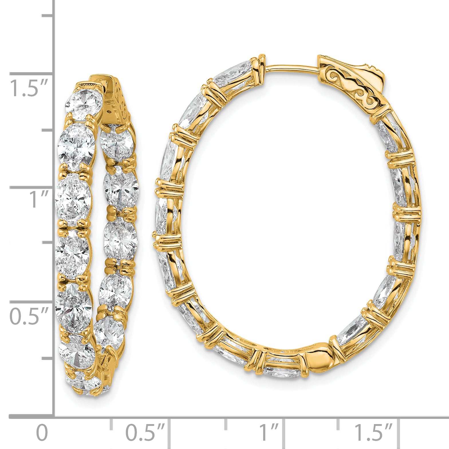 14K Yellow Gold 8 5/8 ct Lab-Created Diamond VS/SI+ G+ Oval-Cut In-and-Out Hoop Earrings