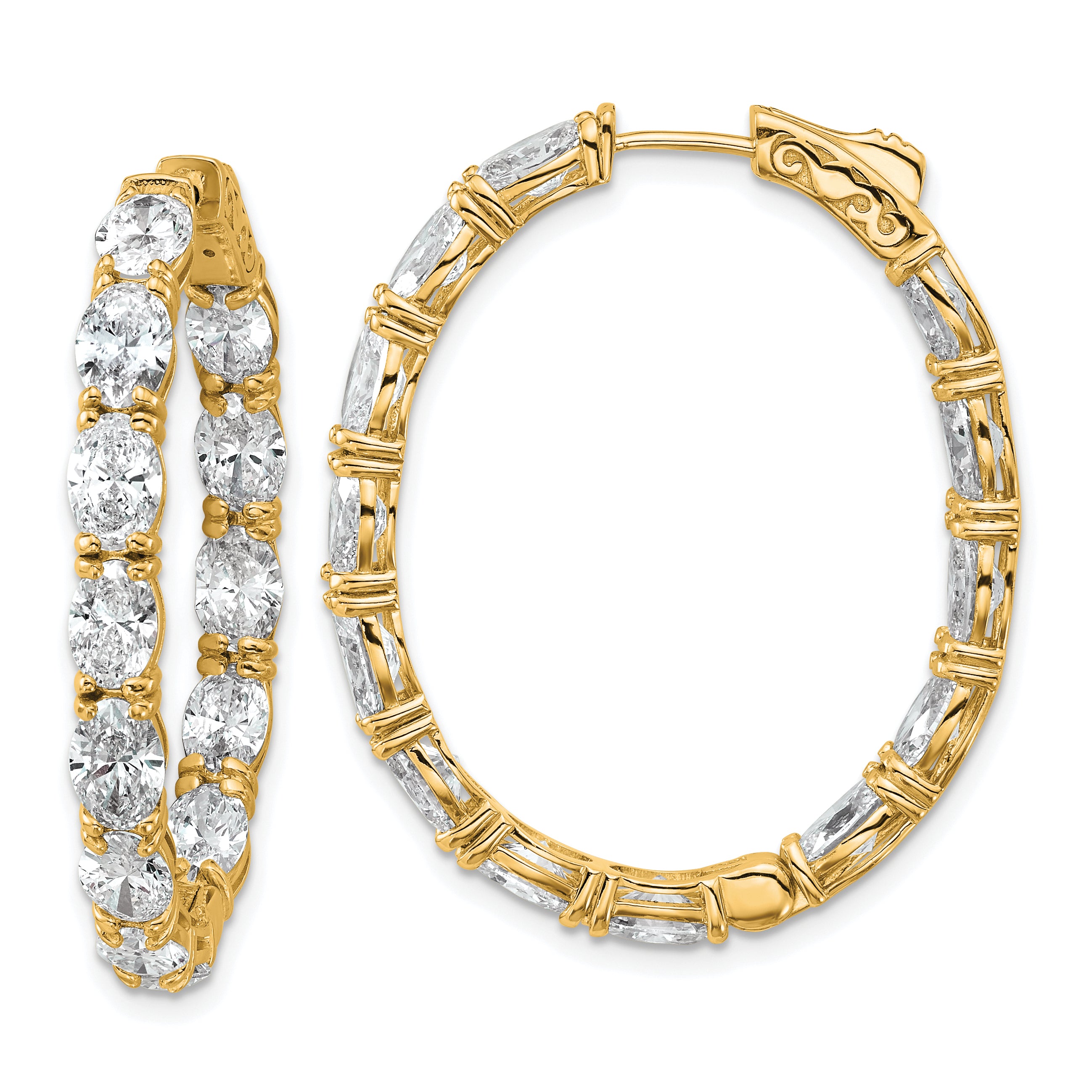 14K Yellow Gold 8 5/8 ct Lab-Created Diamond VS+ F+ Oval-Cut In-and-Out Hoop Earrings