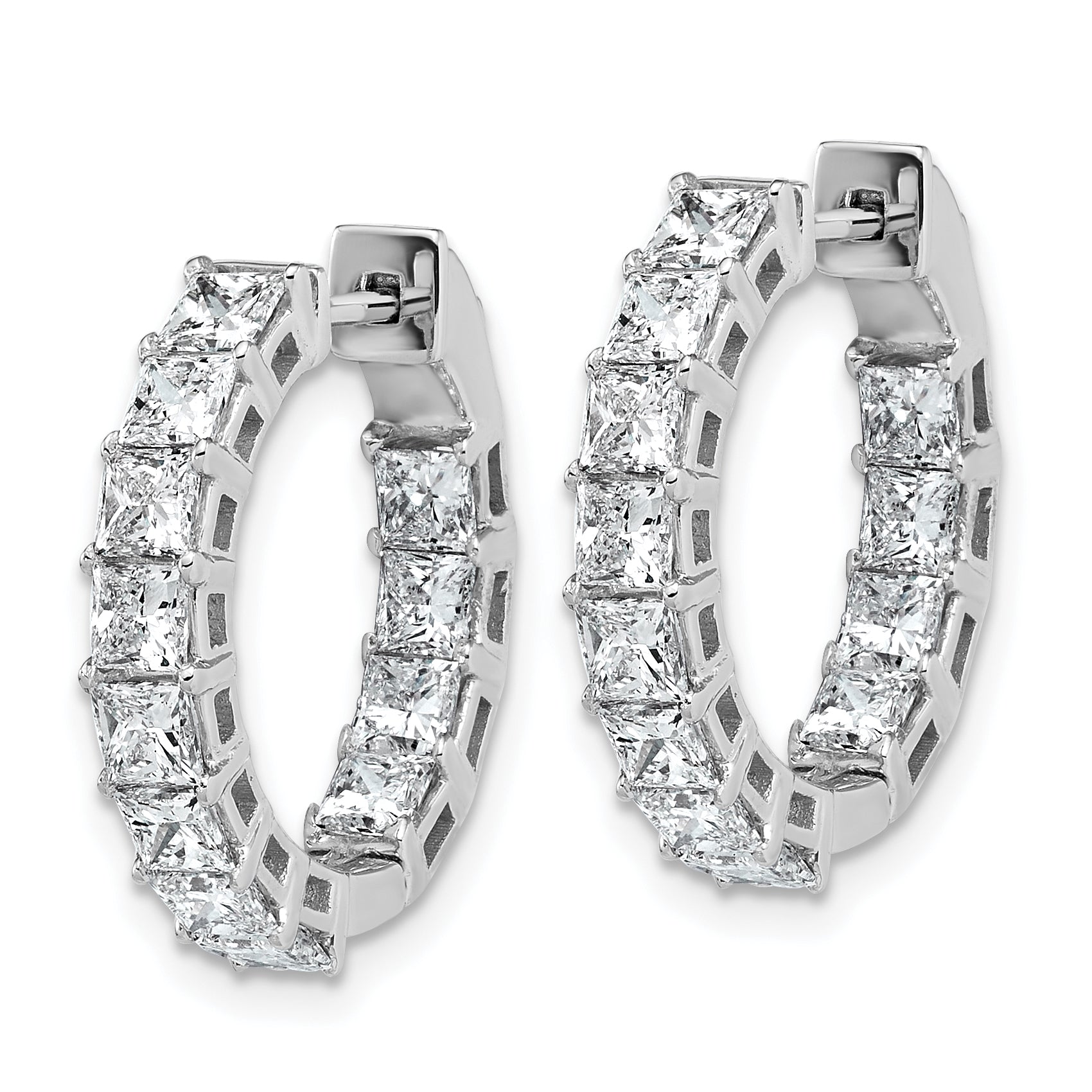 14K White Gold 4 ct Lab-Created Diamond VS/SI+ G+ Princess-Cut In-and-Out Hoop Earrings