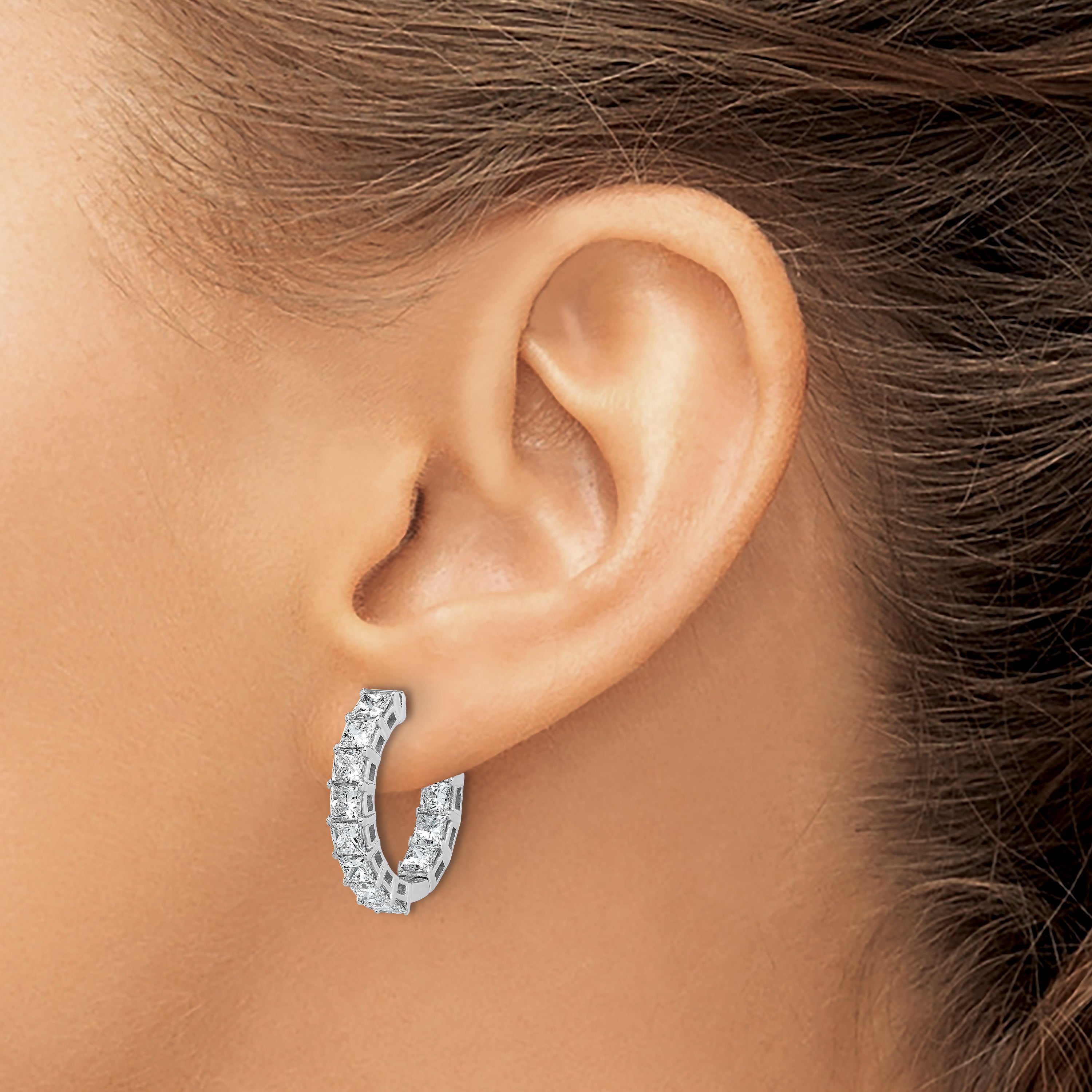 14K White Gold 4 ct Lab-Created Diamond VS+ F+ Princess-Cut In-and-Out Hoop Earrings
