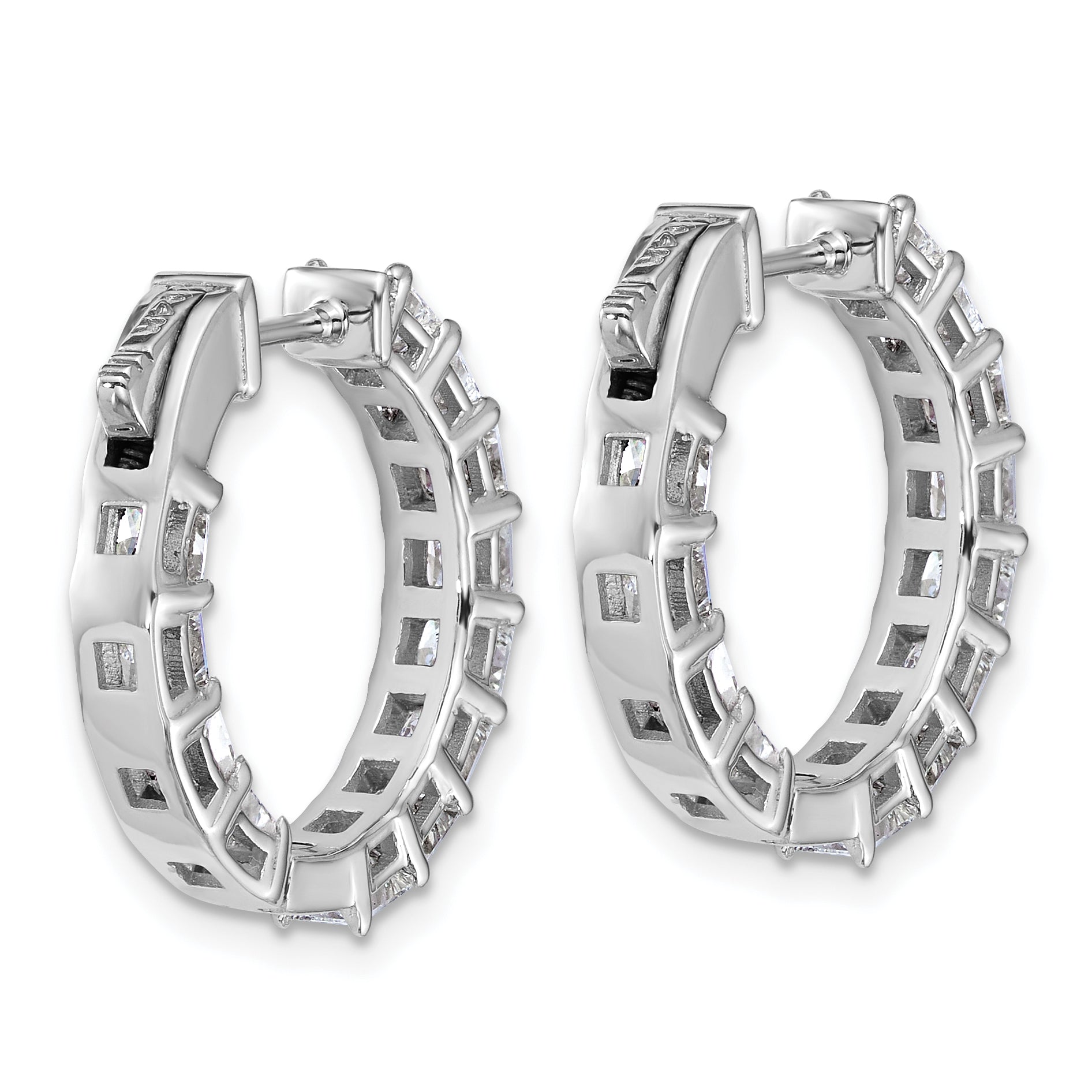 14K White Gold 4 ct Lab-Created Diamond VS/SI+ G+ Princess-Cut In-and-Out Hoop Earrings