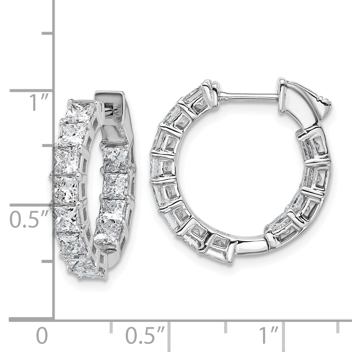 14K White Gold 4 ct Lab-Created Diamond VS/SI+ G+ Princess-Cut In-and-Out Hoop Earrings