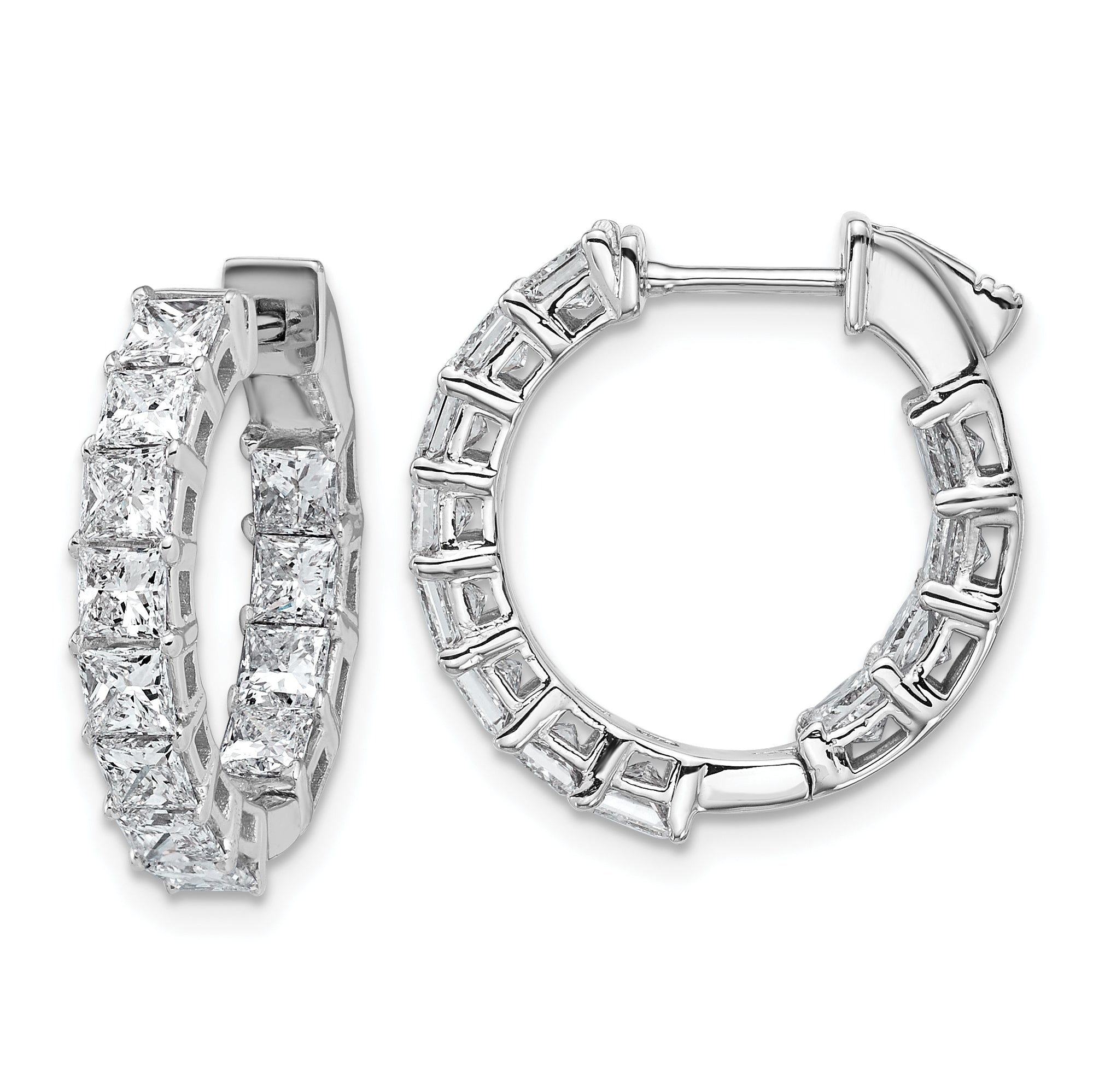 14K White Gold 4 ct Lab-Created Diamond VS/SI+ G+ Princess-Cut In-and-Out Hoop Earrings Main image