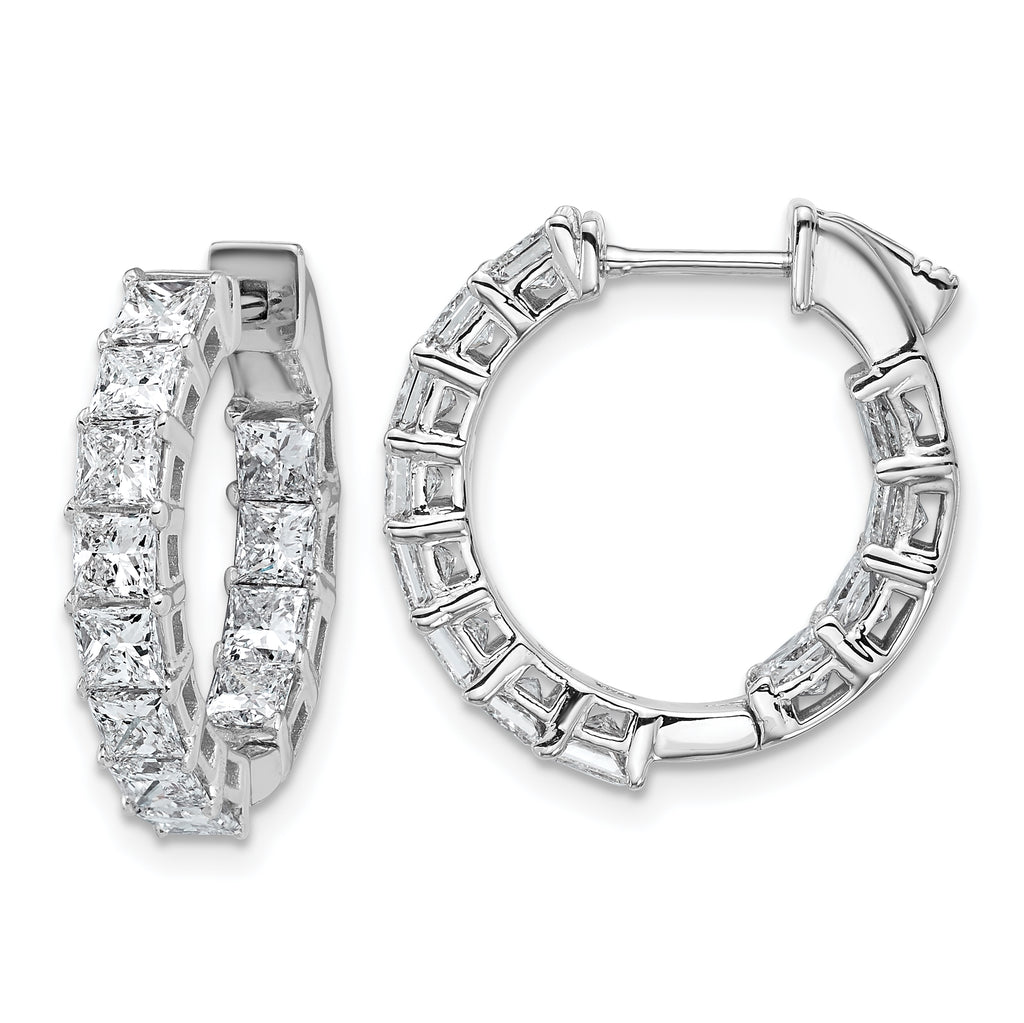 14K White Gold 4 ct Lab-Created Diamond VS/SI+ G+ Princess-Cut In-and-Out Hoop Earrings