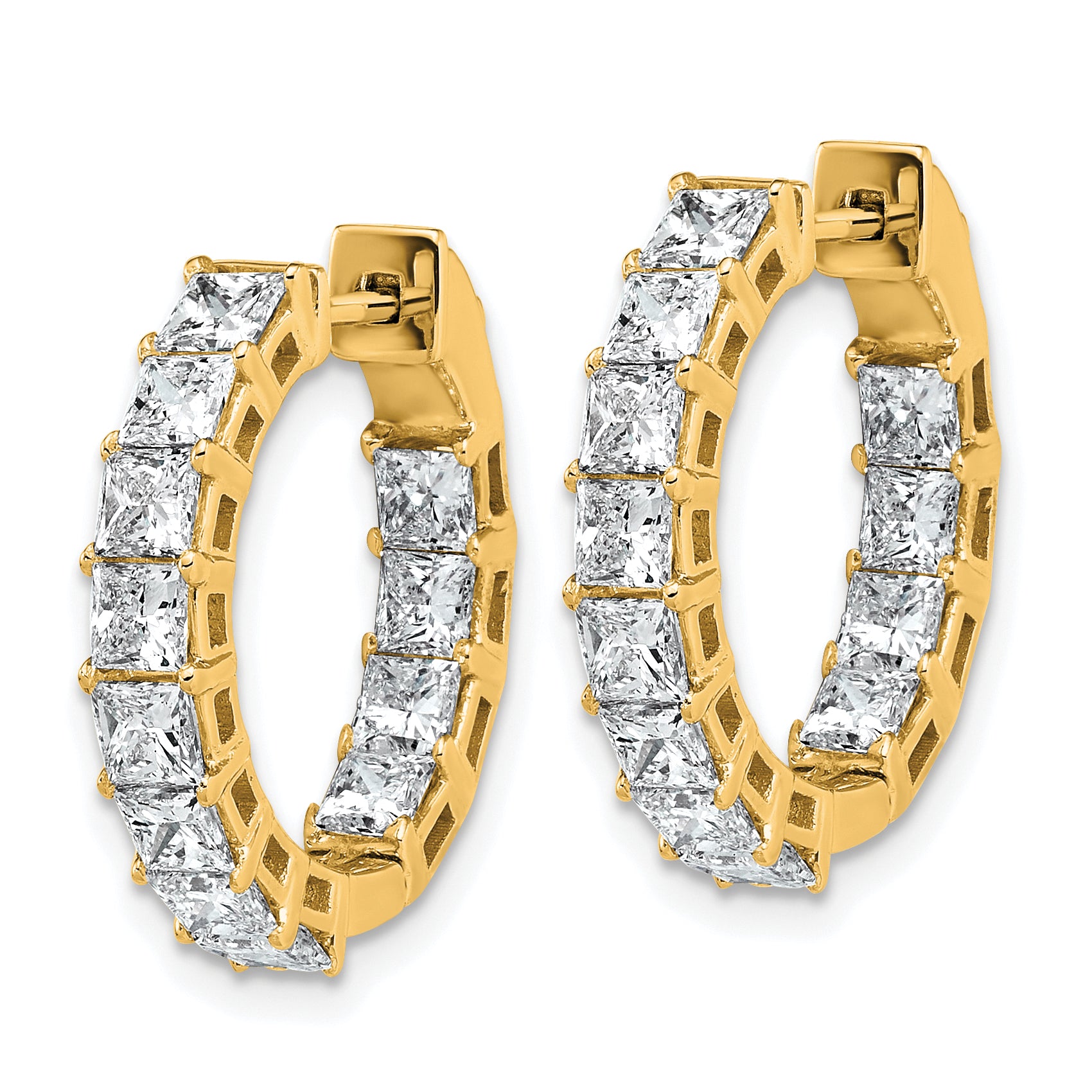 14K Yellow Gold 4 ct Lab-Created Diamond VS+ F+ Princess-Cut In-and-Out Hoop Earrings Secondary image