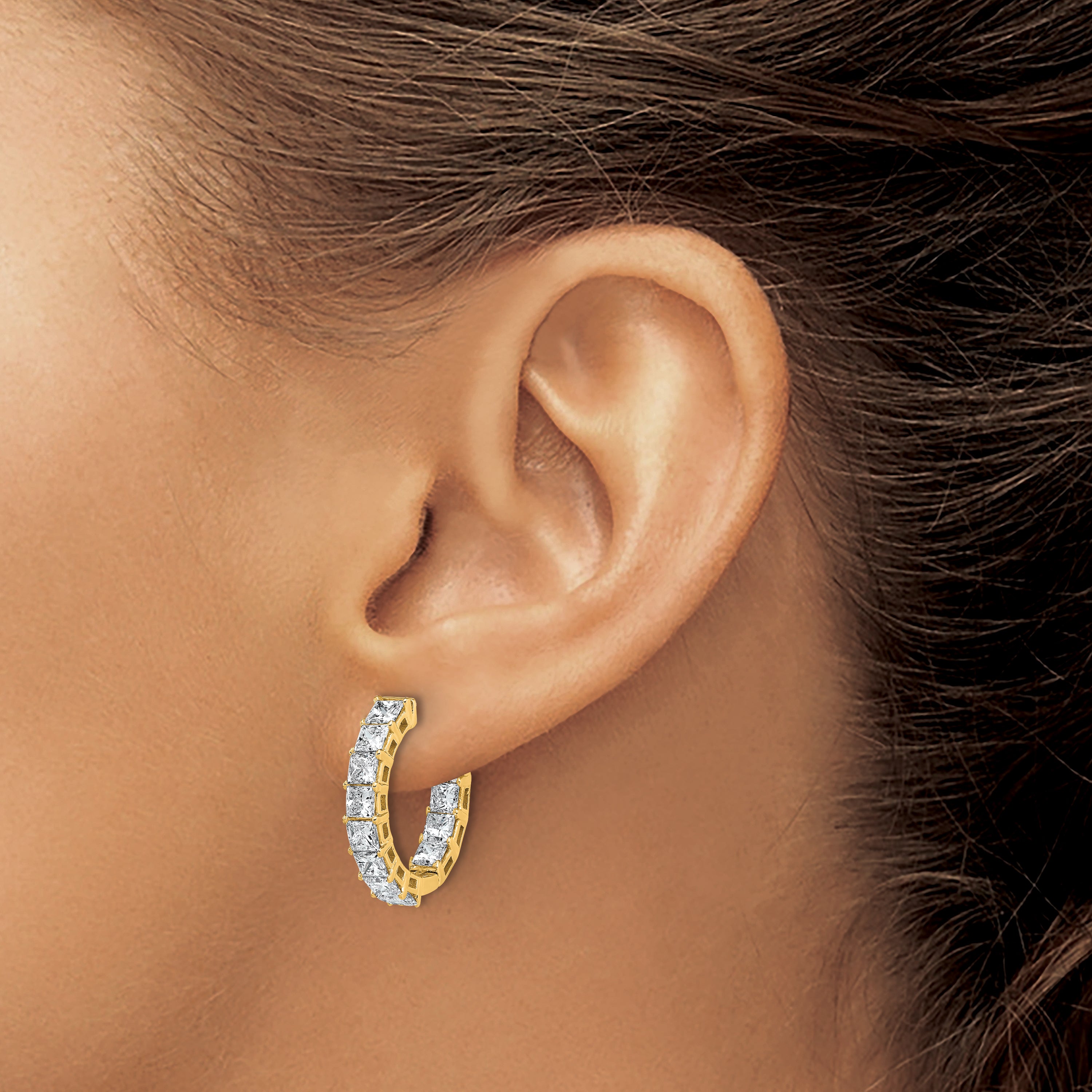 14K Yellow Gold 4 ct Lab-Created Diamond VS/SI+ G+ Princess-Cut In-and-Out Hoop Earrings