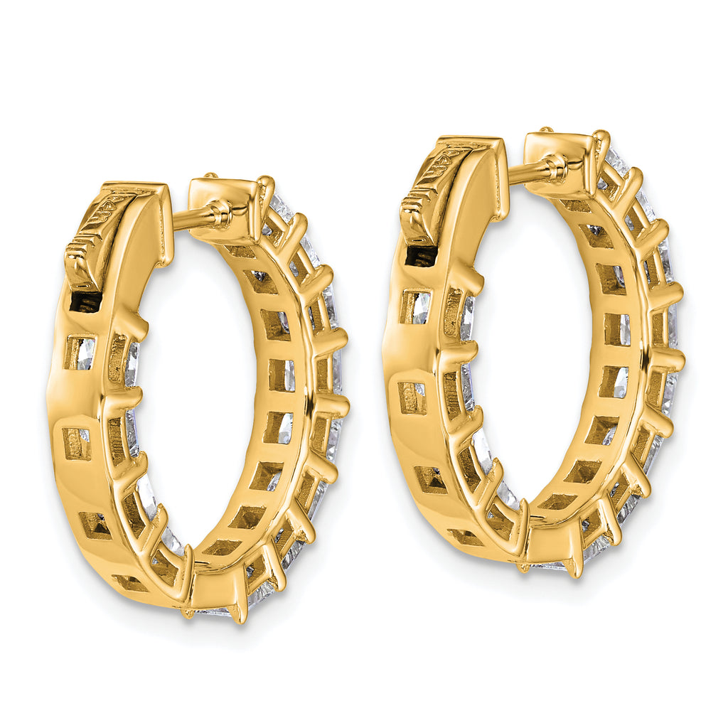 14K Yellow Gold 4 ct Lab-Created Diamond VS+ F+ Princess-Cut In-and-Out Hoop Earrings