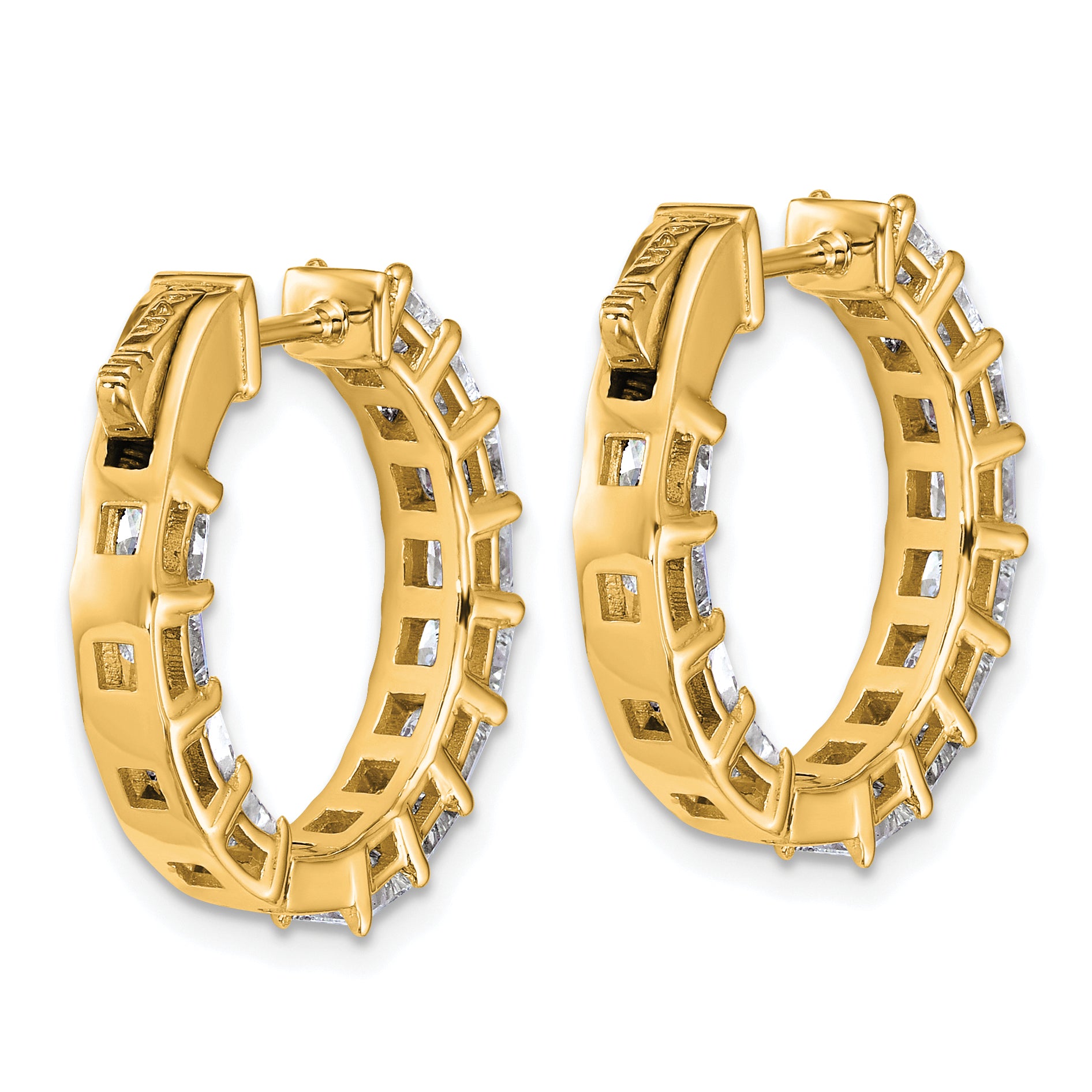 14K Yellow Gold 4 ct Lab-Created Diamond VS/SI+ G+ Princess-Cut In-and-Out Hoop Earrings