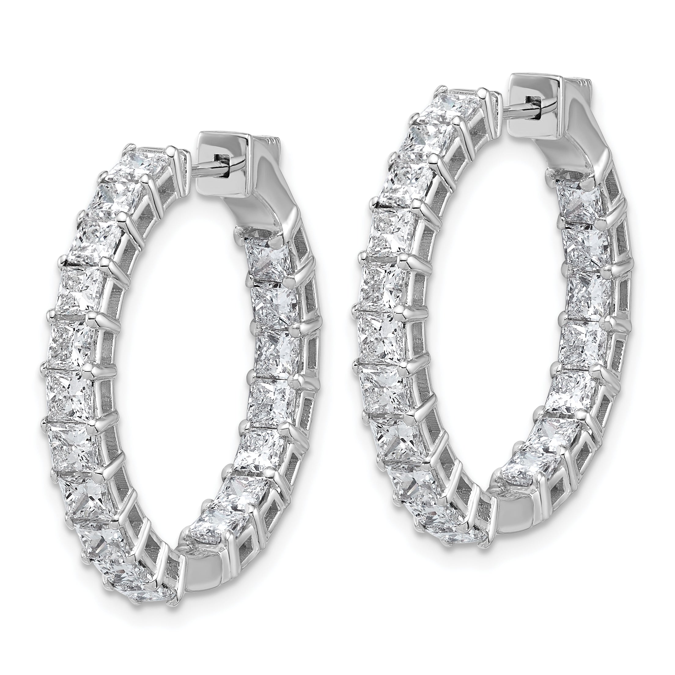 14K White Gold Lab-Created Diamond VS+ F+ Princess-Cut In-and-Out Hoop Earrings