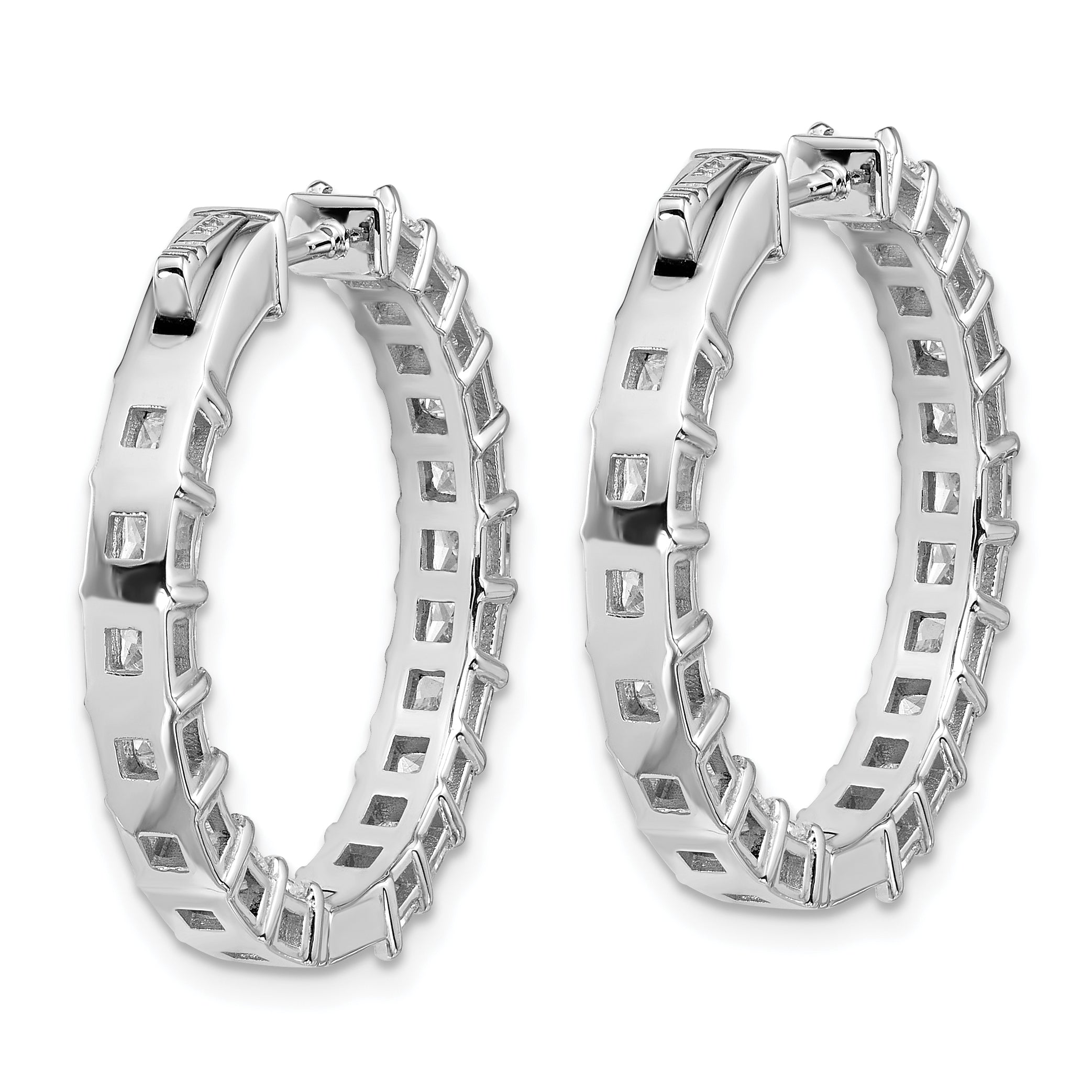 14K White Gold Lab-Created Diamond VS+ F+ Princess-Cut In-and-Out Hoop Earrings