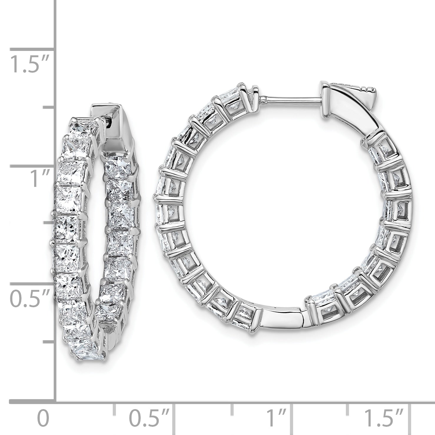14K White Gold Lab-Created Diamond VS/SI+ G+ Princess-Cut In-and-Out Hoop Earrings
