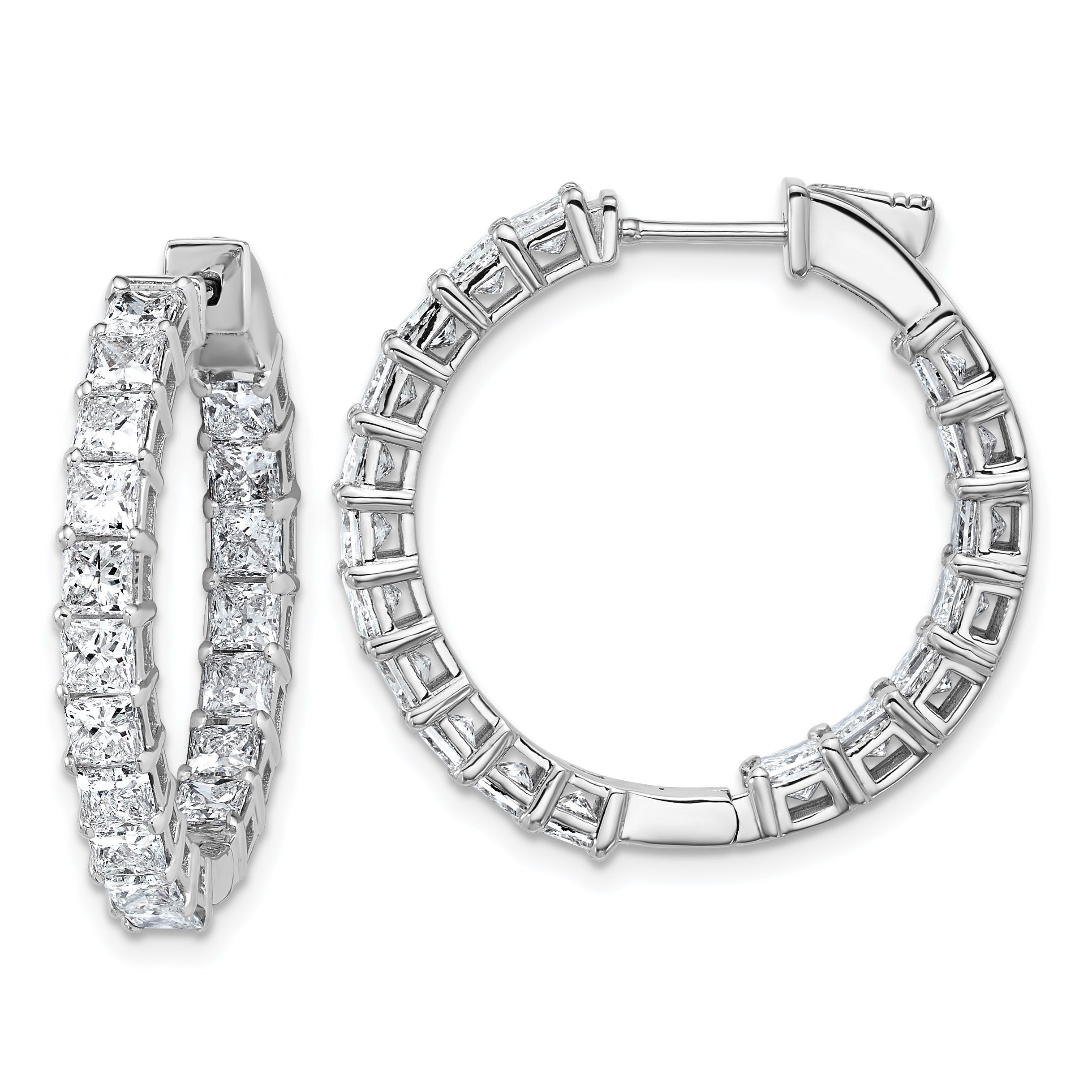 14K White Gold Lab-Created Diamond VS/SI+ G+ Princess-Cut In-and-Out Hoop Earrings