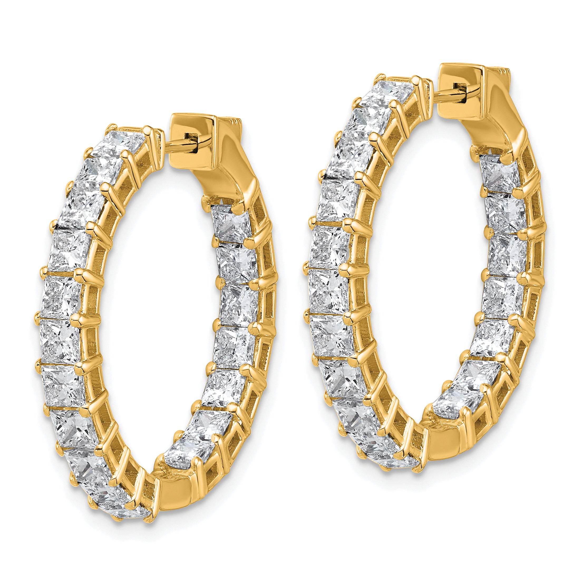 14K Yellow Gold Lab-Created Diamond VS/SI+ G+ Princess-Cut In-and-Out Hoop Earrings