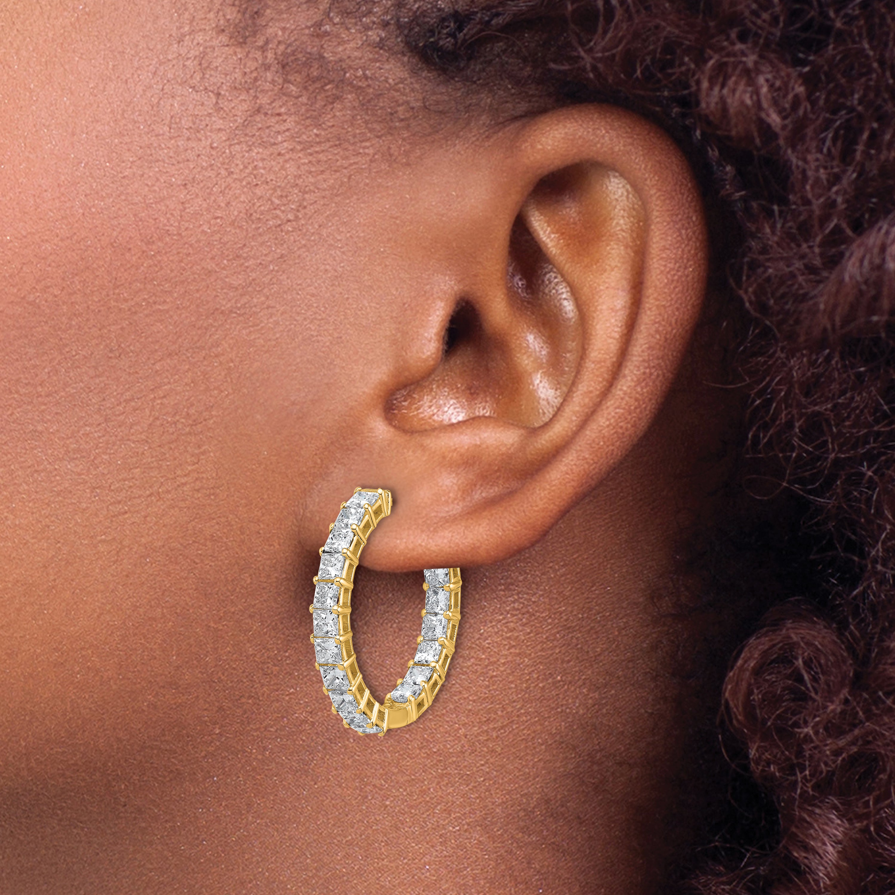 14K Yellow Gold Lab-Created Diamond VS/SI+ G+ Princess-Cut In-and-Out Hoop Earrings