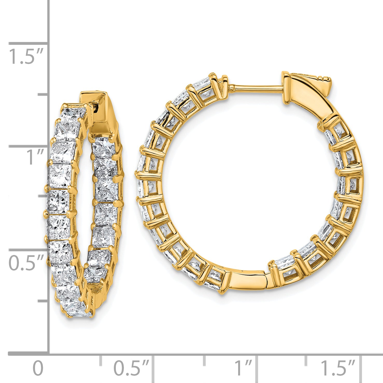 14K Yellow Gold Lab-Created Diamond VS+ F+ Princess-Cut In-and-Out Hoop Earrings