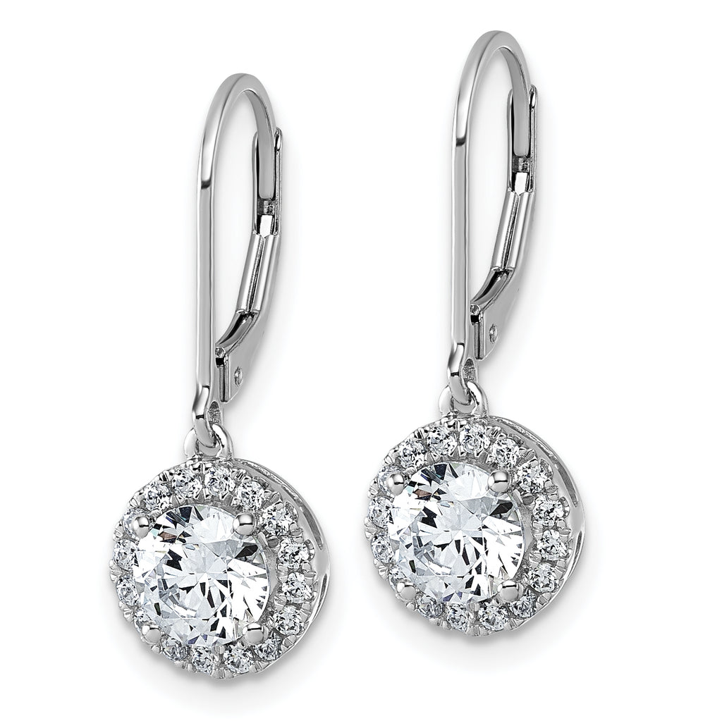 14k White Gold 1 3/4 carat Lab Grown Diamond VS+ F+ Complete Halo Drop Leverback Earrings