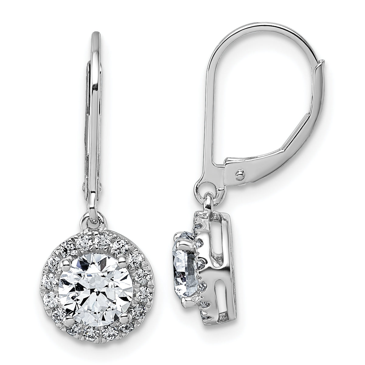 14k White Gold 1 3/4 carat Lab Grown Diamond VS+ F+ Complete Halo Drop Leverback Earrings