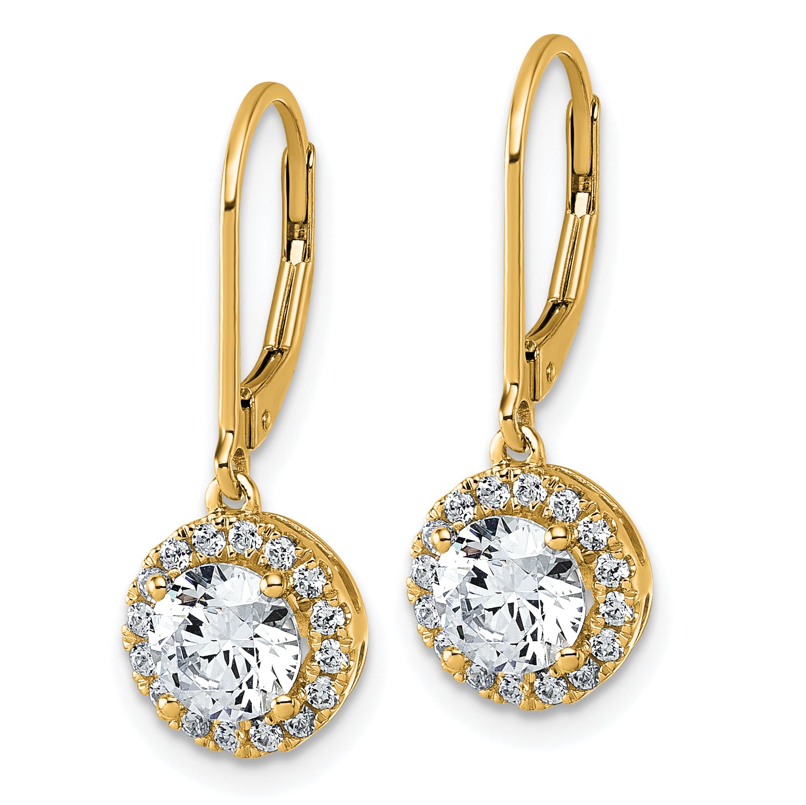 14k 1 3/4 carat Lab Grown Diamond VS+ F+ Complete Halo Drop Leverback Earrings